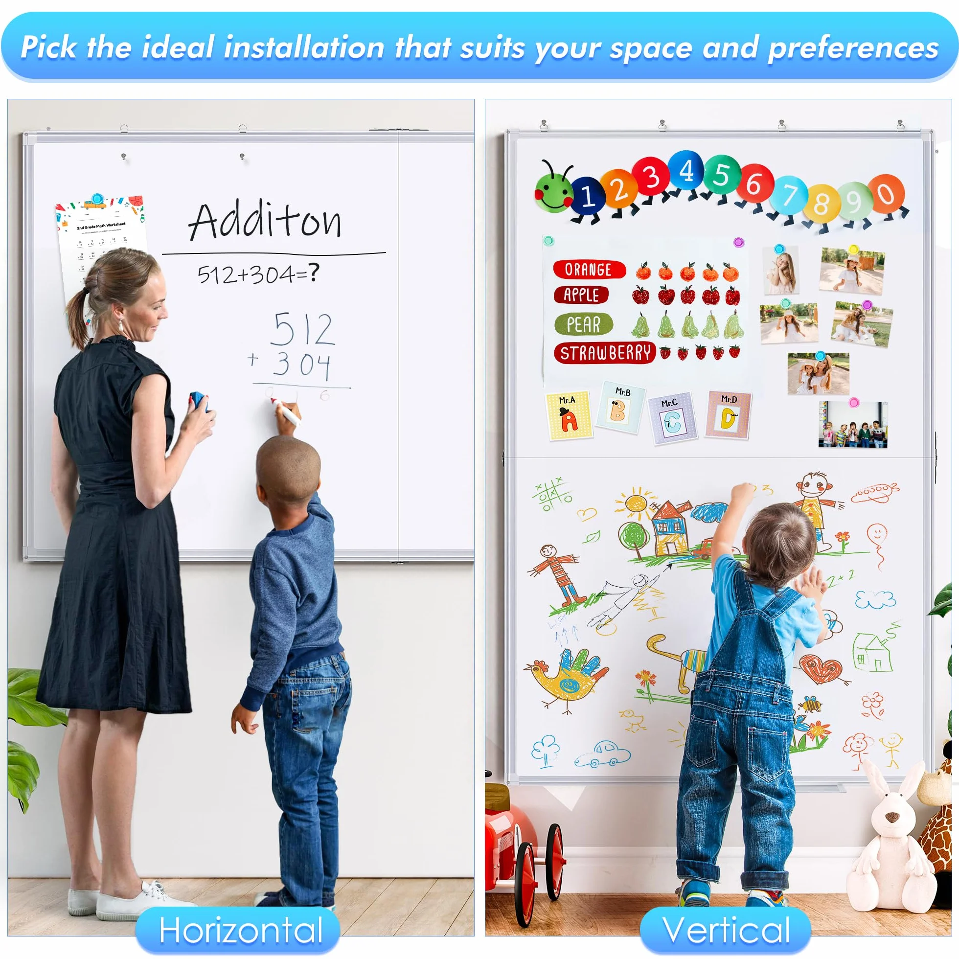 Maxtek Lavagna Magnetica da Parete 180 x 120 cm, Grande Lavagna Cancellabile, Cornice in Alluminio, Whiteboard con Porta-pennarelli, Bacheca con Accessori Facile da Montare per Ufficio, Scuola, Casa