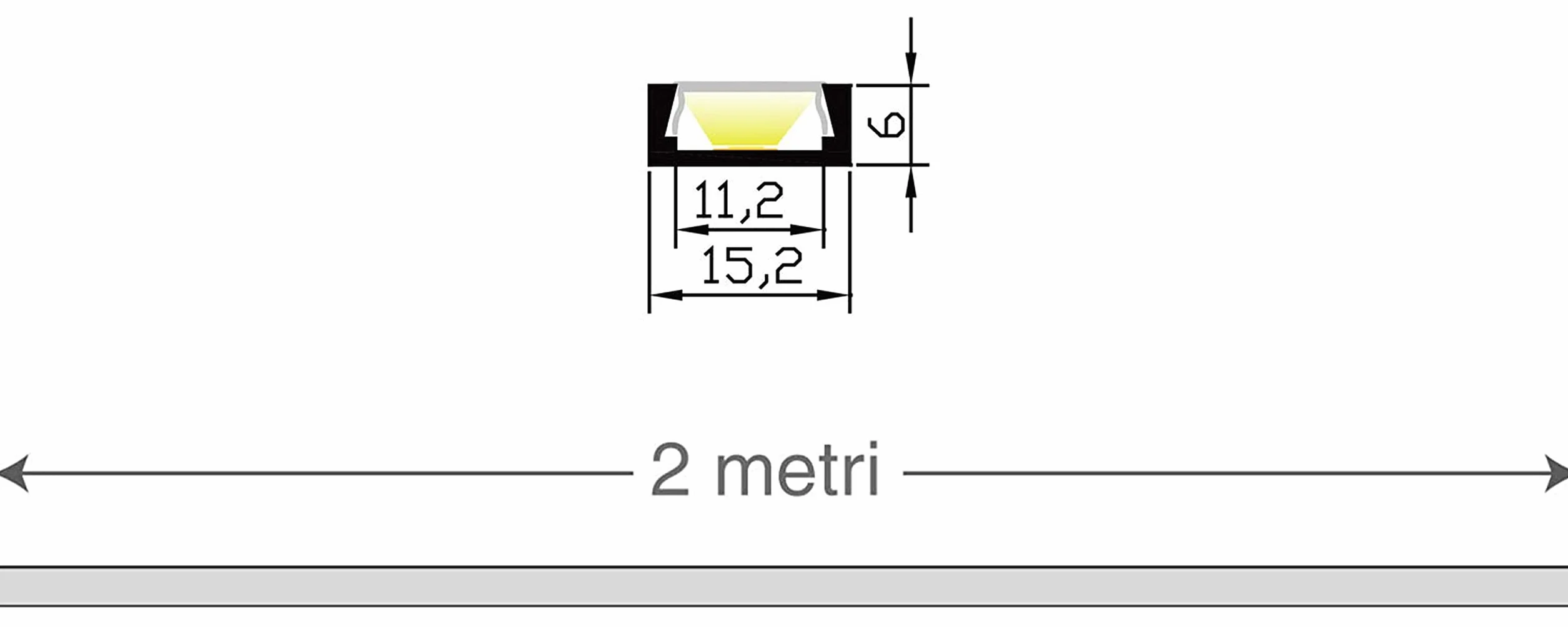 AFTERTECH Profilo Alluminio Nero 2M 15x6mm per Strisce LED Barra Rigida + Copertura