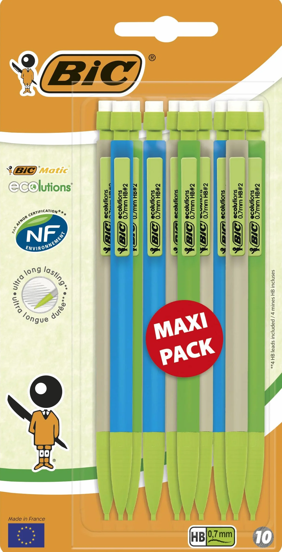 BIC Matic ECOlutions Portamine 0,7 mm HB, confezione da 10, colori assortiti