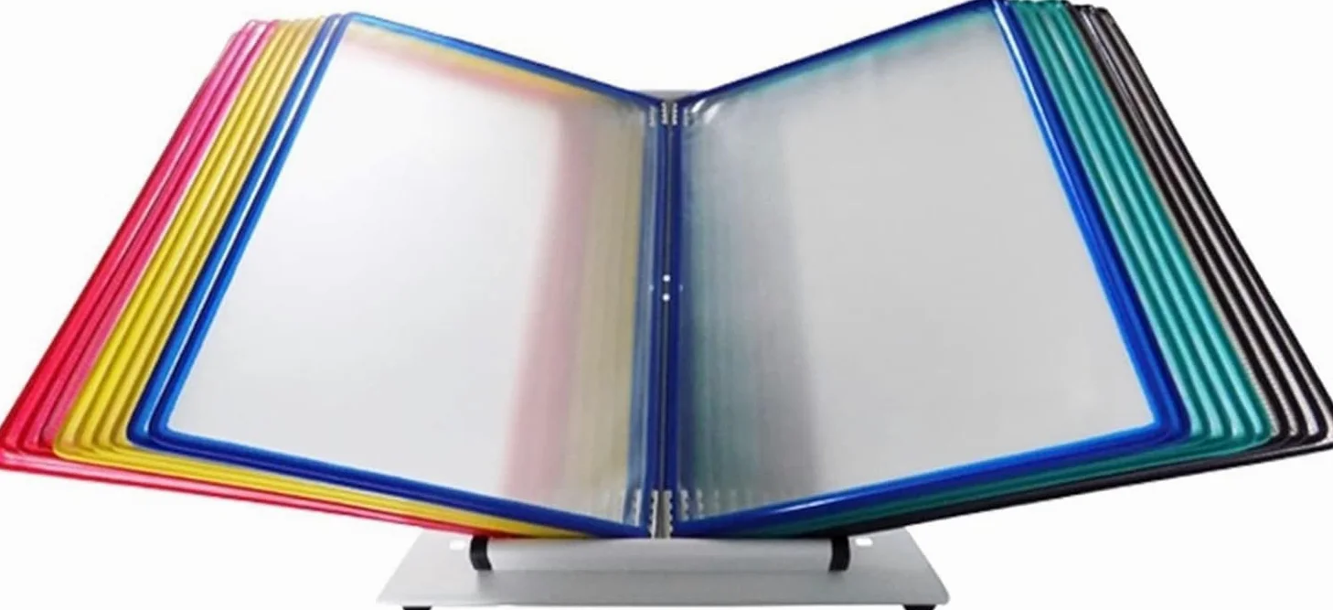 Supporto da scrivania per documenti da scrivania, formato A4, con 20 tasche per lettere facili da caricare, colori assortiti (colore: F)