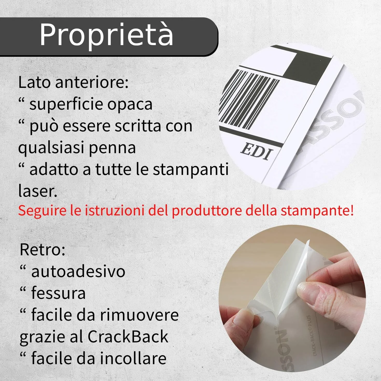 Carta adesiva premium DIN A4 I 100 fogli bianco opaco I FASSON Crack Back-Plus I Carta adesiva etichette autoadesive stampabile I AZ066