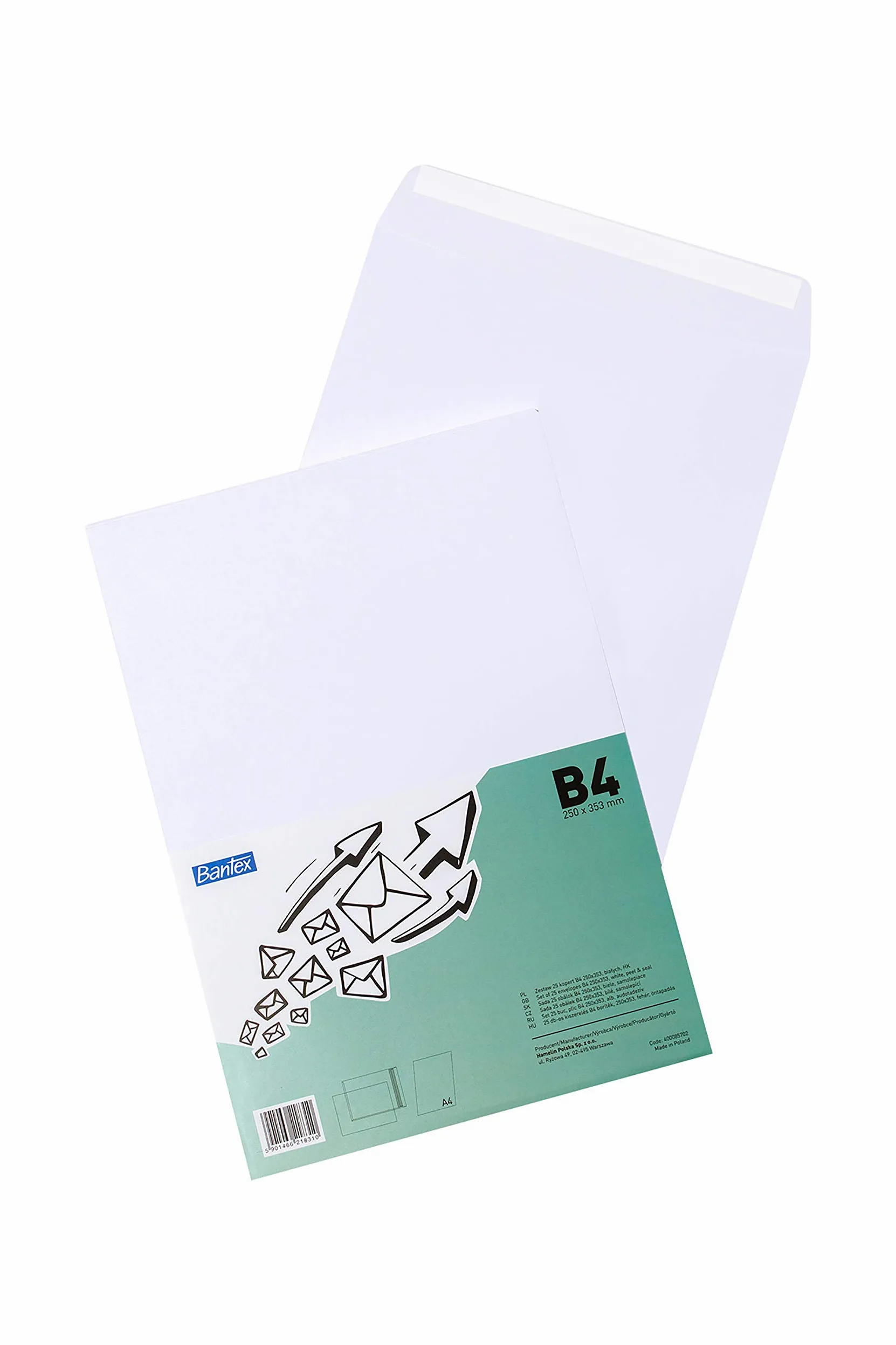 BANTEX 400085702 - Buste autoadesive B4, 10 confezioni da 25 pezzi, colore: bianco