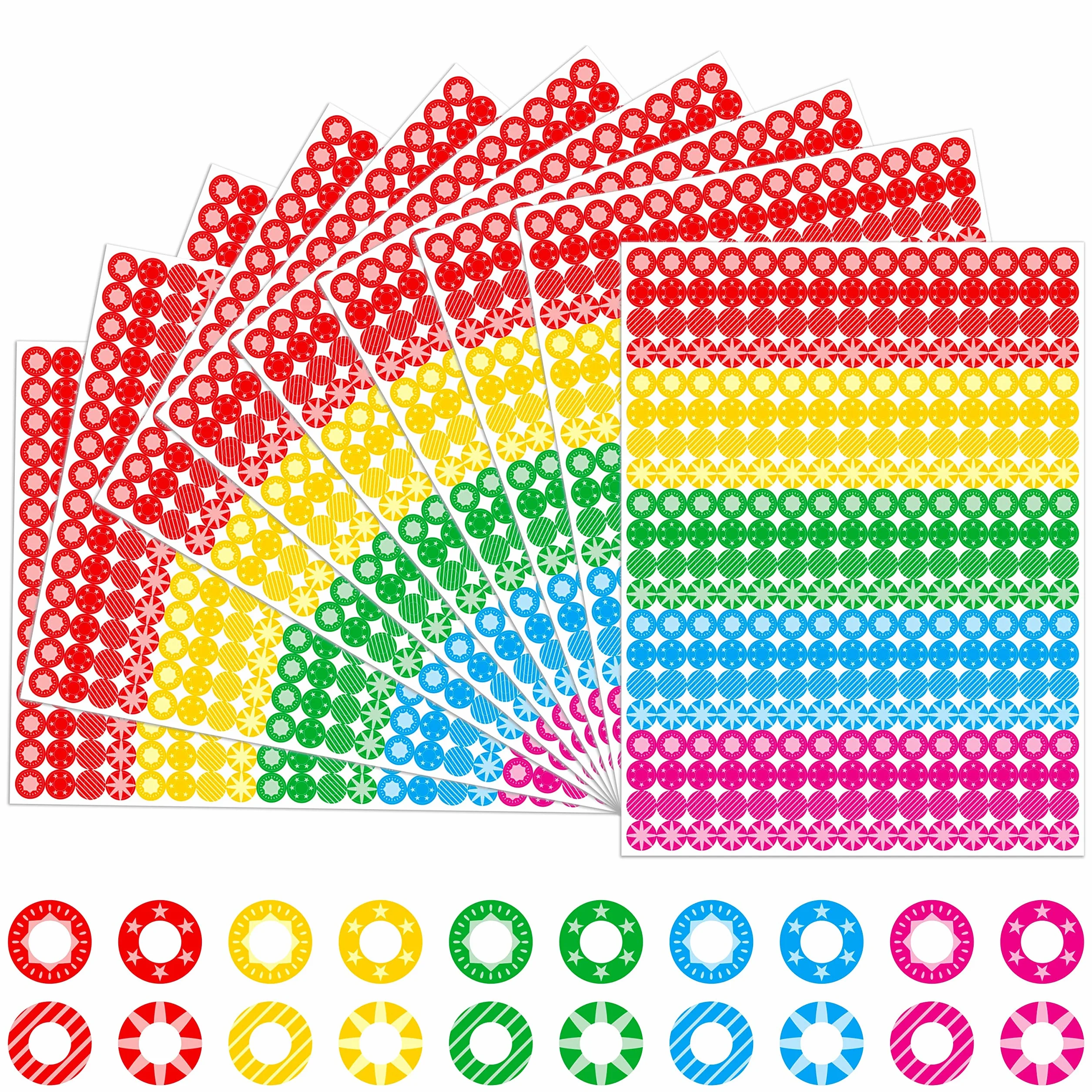 Etichette Adesive di Rinforzo con Fori Colorati 3000 Pezzi, Protezioni per Fori in Plastica, 20 Design a Ciambella (13 mm x 6 mm)