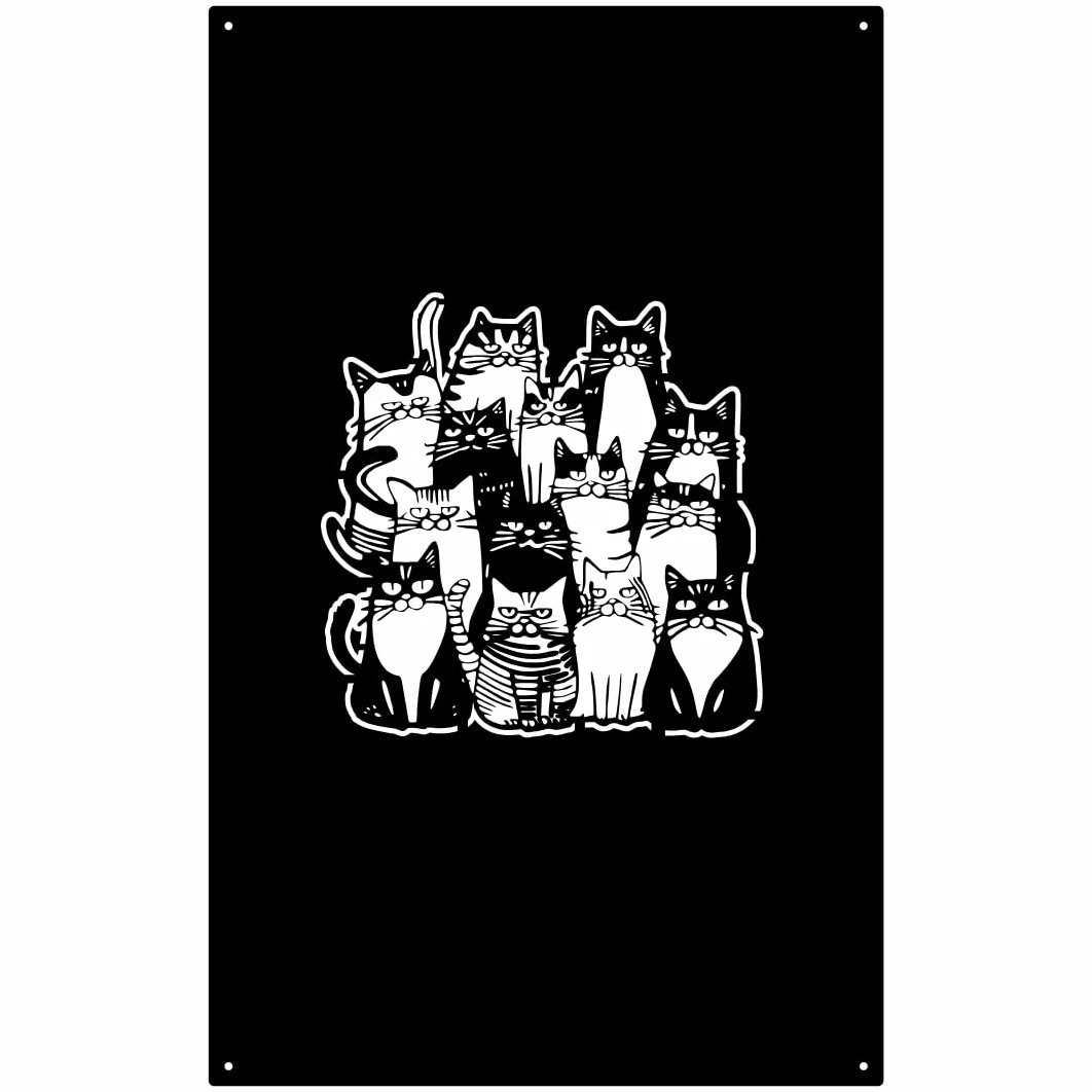 Lavagna Magnetica un mucchio di gatti Nero 80x50 cm | Lavagna in acciaio per magneti, note e pennarelli a gesso, con superficie cancellabile e kit di montaggio
