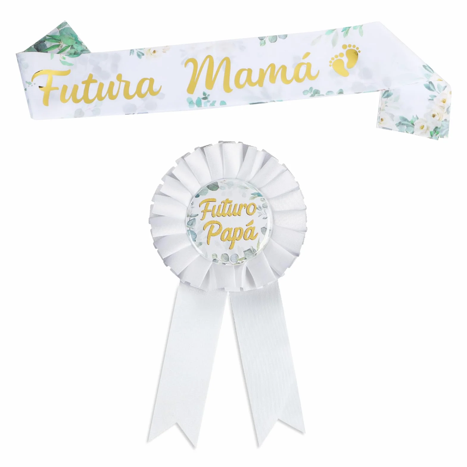 BETESSIN Fascia Futura Mamá Spilla Futuro Papá Decorazione Nascita Versione Spagnolo Cartoncino Bianco Bambino