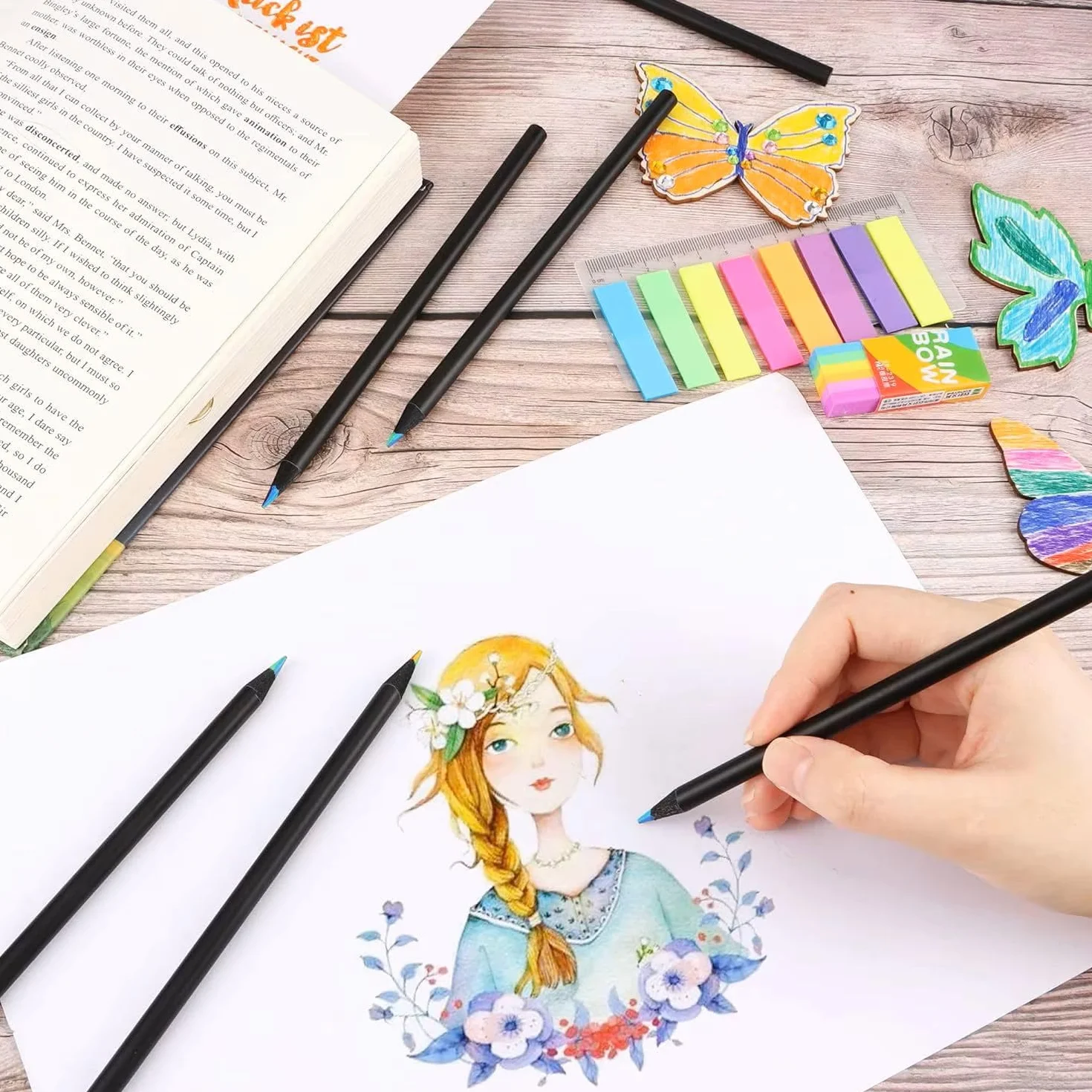 Matite Arcobaleno a 8 Colori Jumbo per Colorare e Disegnare Materiale Scolastico e Artistico