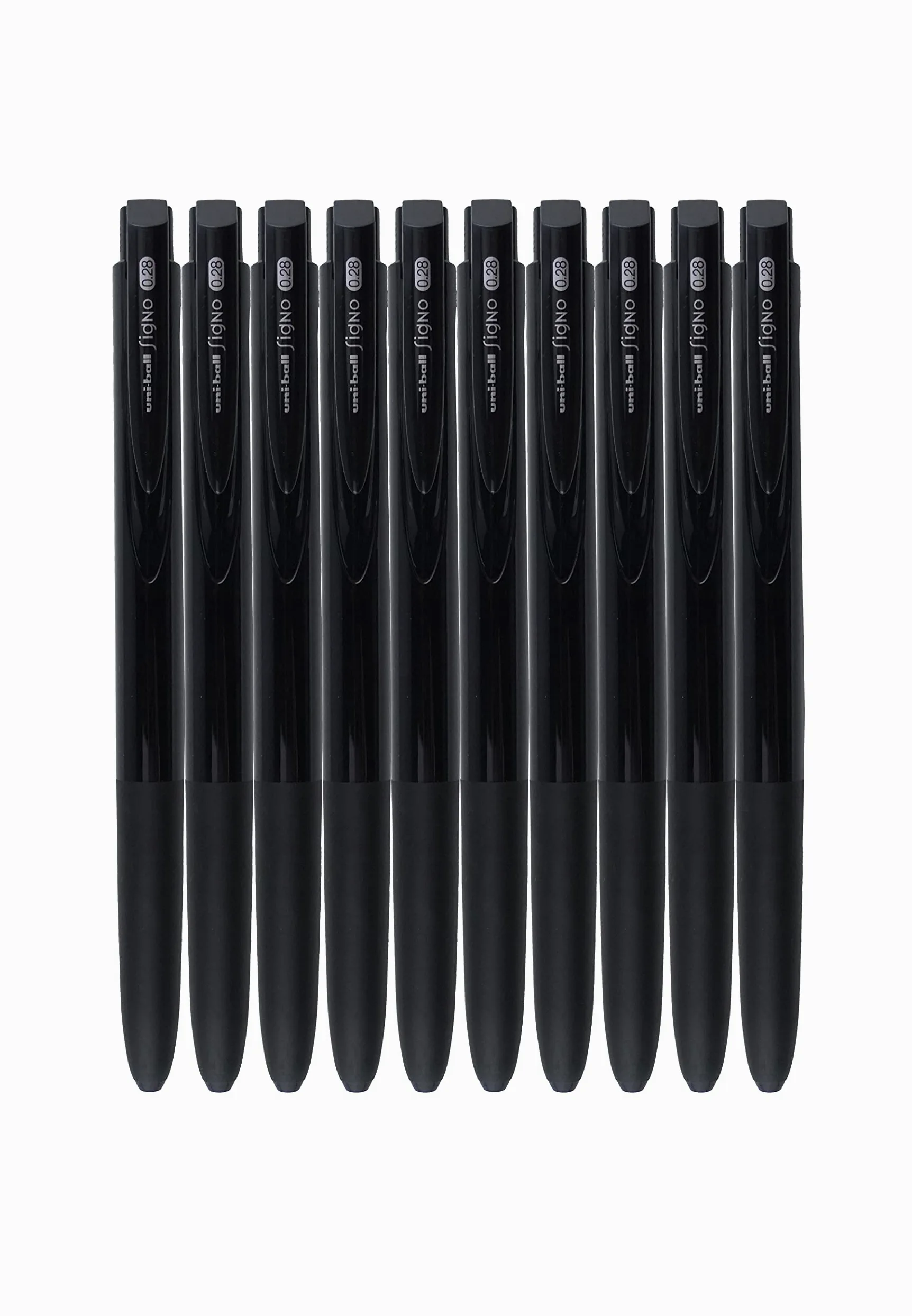 Uni-ball RT1, penna a inchiostro gel retrattile, 0,28 mm, inchiostro nero, 10 pezzi, con astuccio originale MIYABI Stationery Store (UMN-155-28x10)