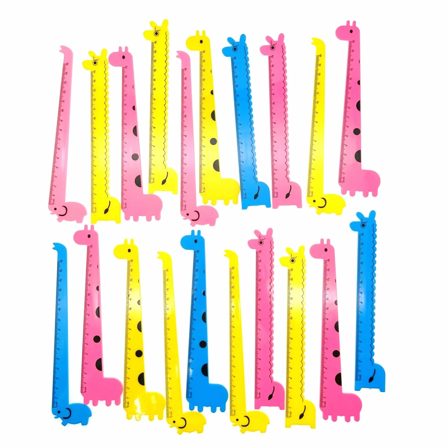 Zestaw 20 righelli a forma di giraffa 15 cm plastica per bambini