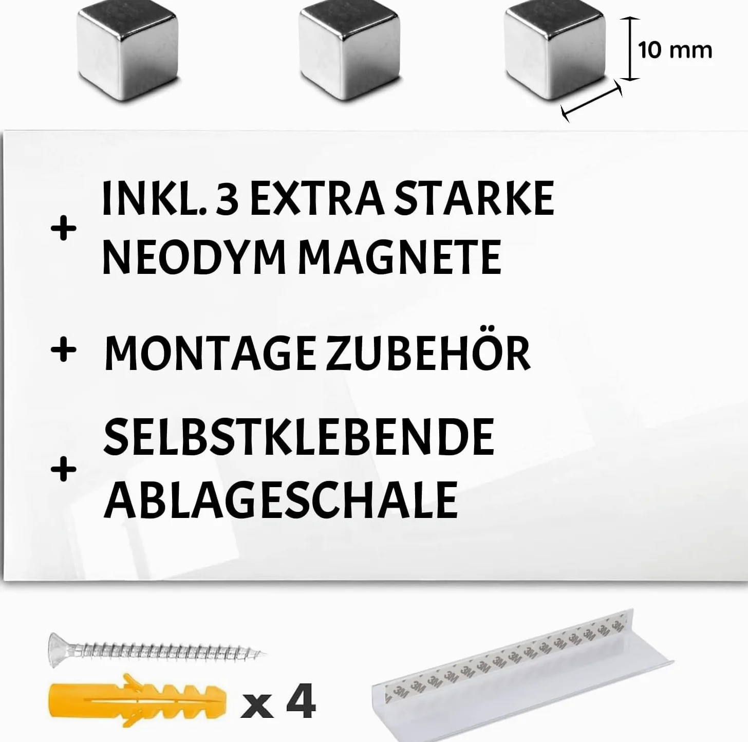 Floordirekt Lavagna Magnetica in Vetro, Lavagna Magnetica e scrivibile, con 3 Calamite, con Certificazione TÜV, per Cucina e Ufficio (Bianco, 60 x 90 cm)