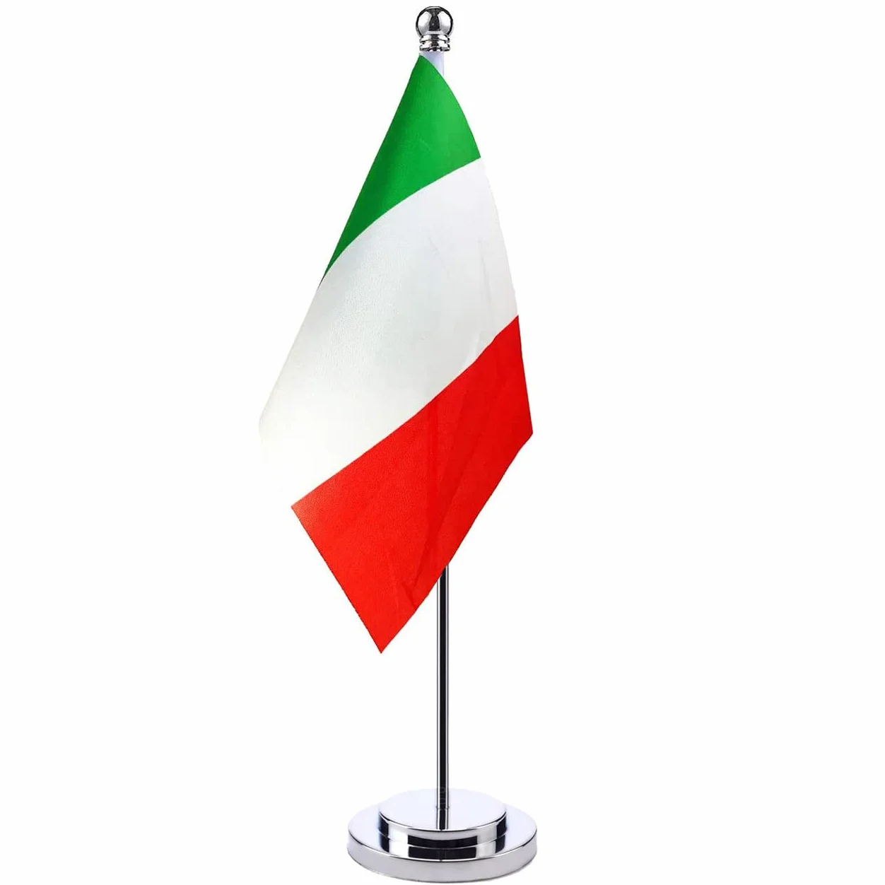 Flaga Włoch Bandiera Italiana 21x14 cm na biurko z polerowaną podstawą