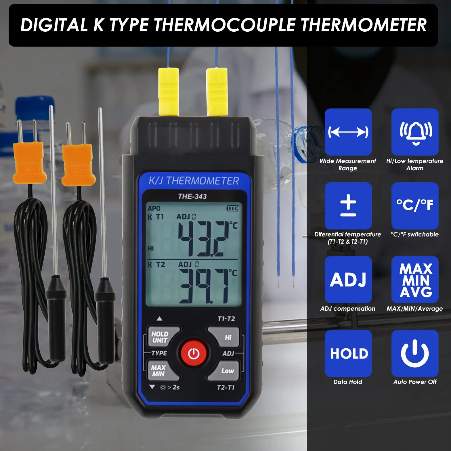 Termometro a Termocoppia Digitale Tipo K 4 Canali -200~1372℃ HVAC Doppio Canale Misuratore Temperatura