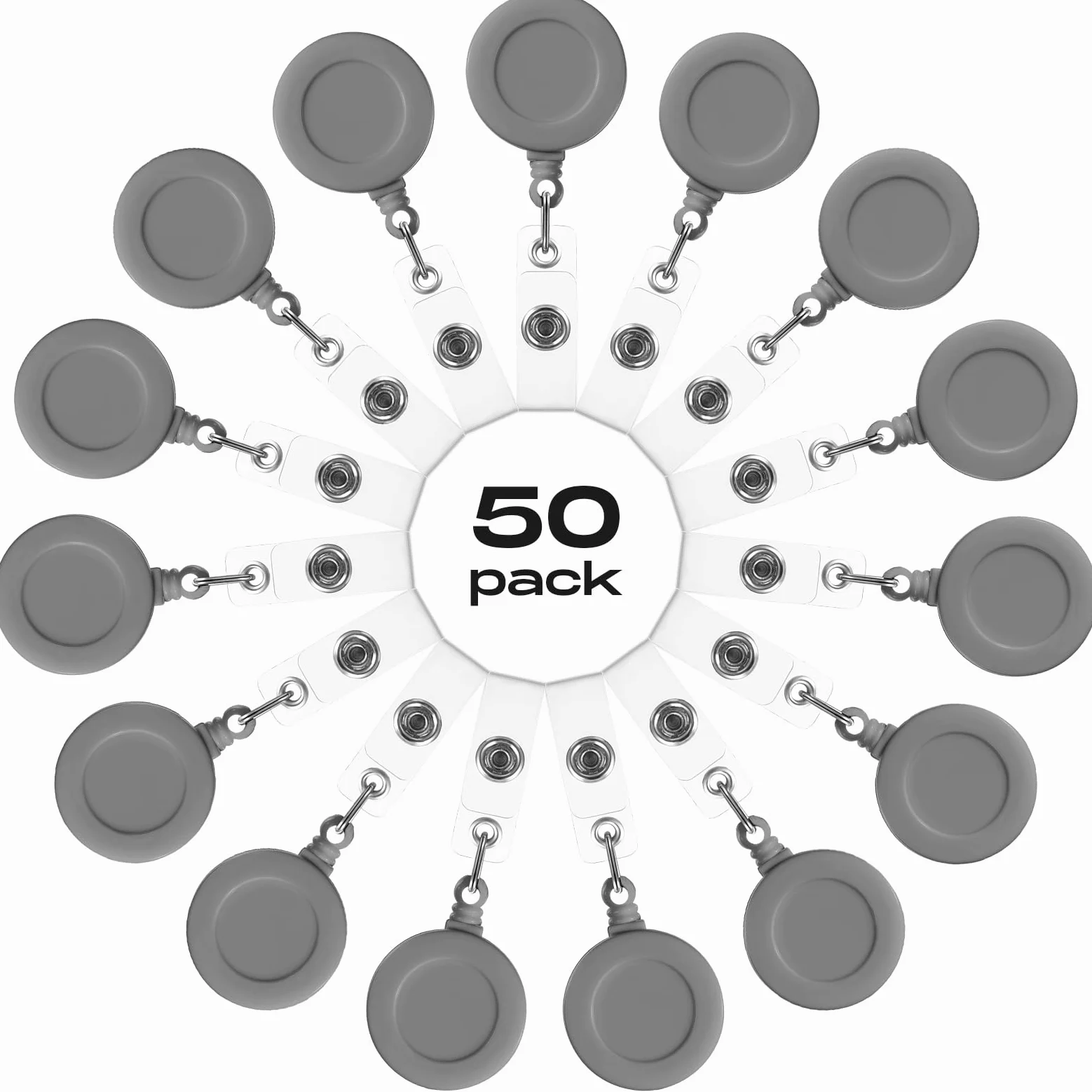Zonon 50 bobine porta badge retrattili con clip a coccodrillo girevole, porta carte d'identità, porta badge, clip per studenti, insegnanti, impiegati (grigio)
