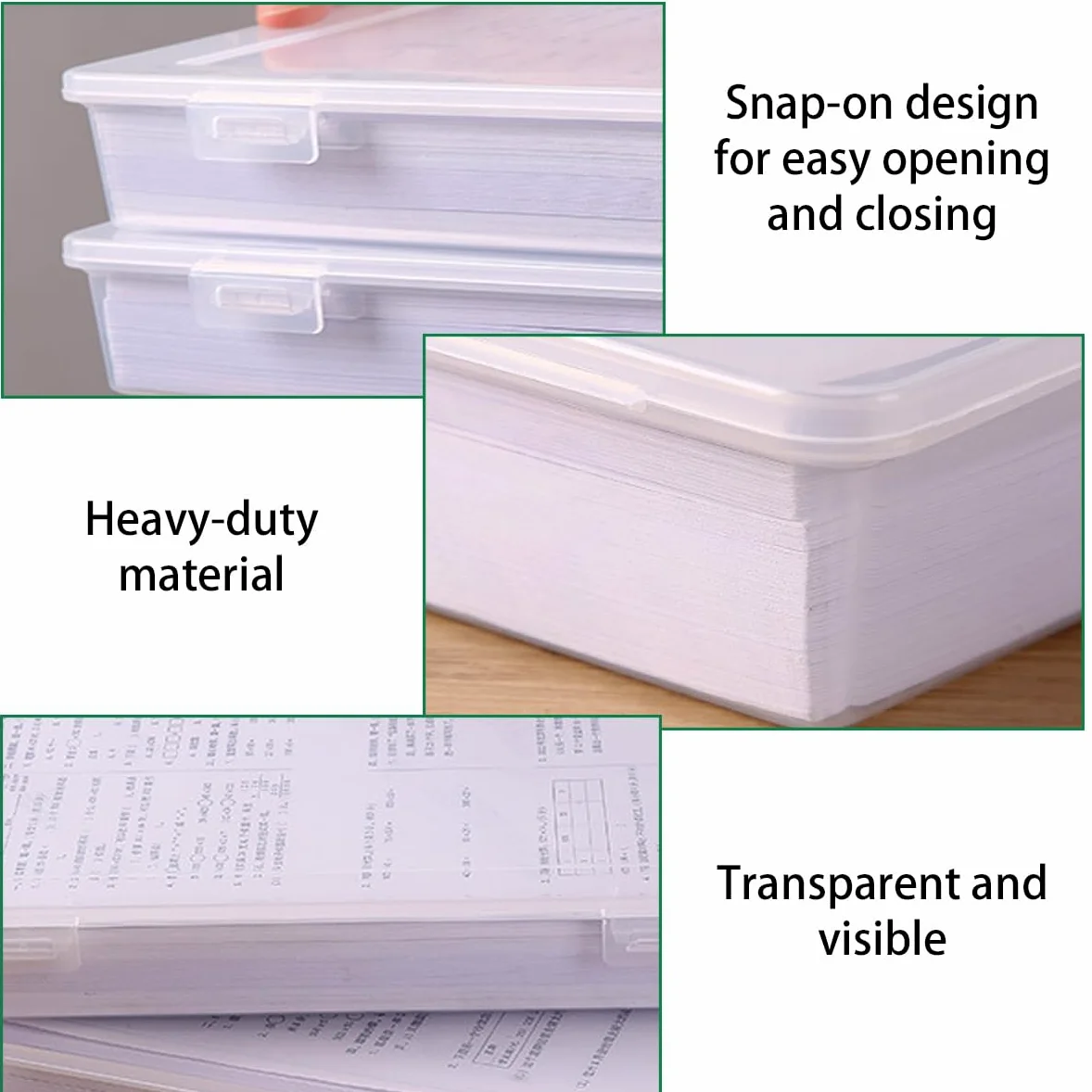 Confezione da 6 scatole portaoggetti in plastica trasparente, formato A4, con coperchio, portatili, con fibbia, impermeabili, impilabili, per documenti, artigianato, documenti (31 x 23 x 5)