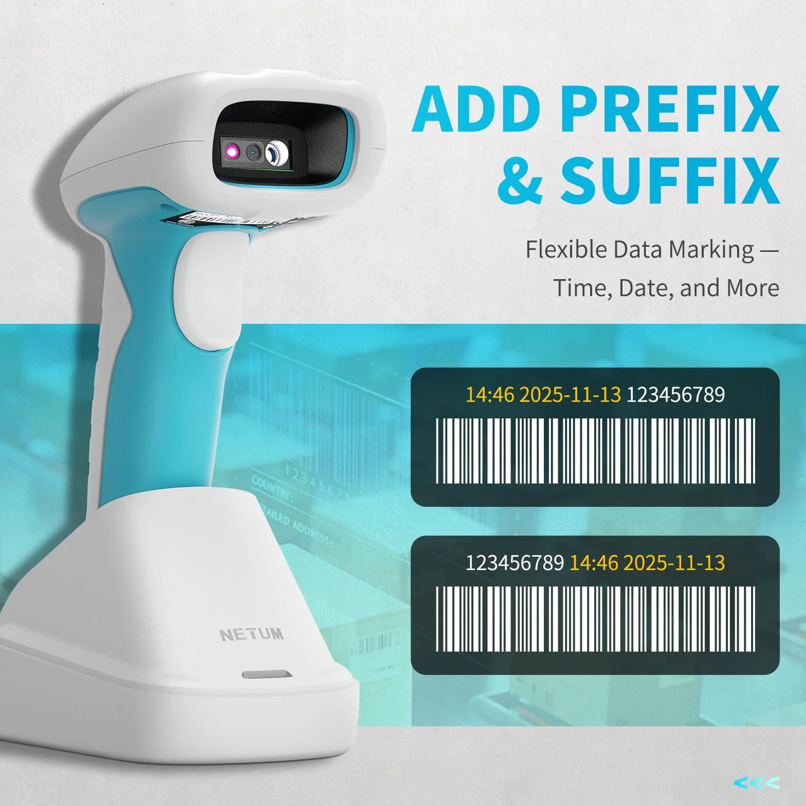 NETUM RD-1962 Scanner Barcode 1D/2D Wireless Blu-Bianco Antimicrobico, Sensore CMOS 1280×800, 2.4G + Bluetooth, Design IP67 Resistente, Modalità Hands-Free per Cliniche e Ospedali