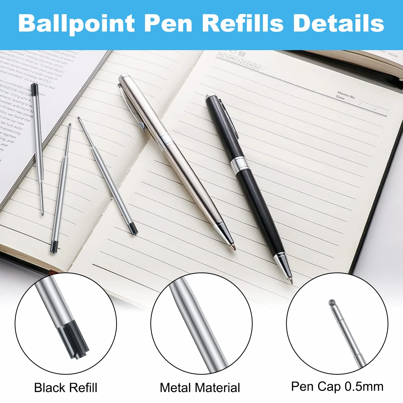 Set di Ricariche per Penne Parker, 24 Pezzi, Refill Penna a Sfera, 0,5 mm Punta Media (Nero)