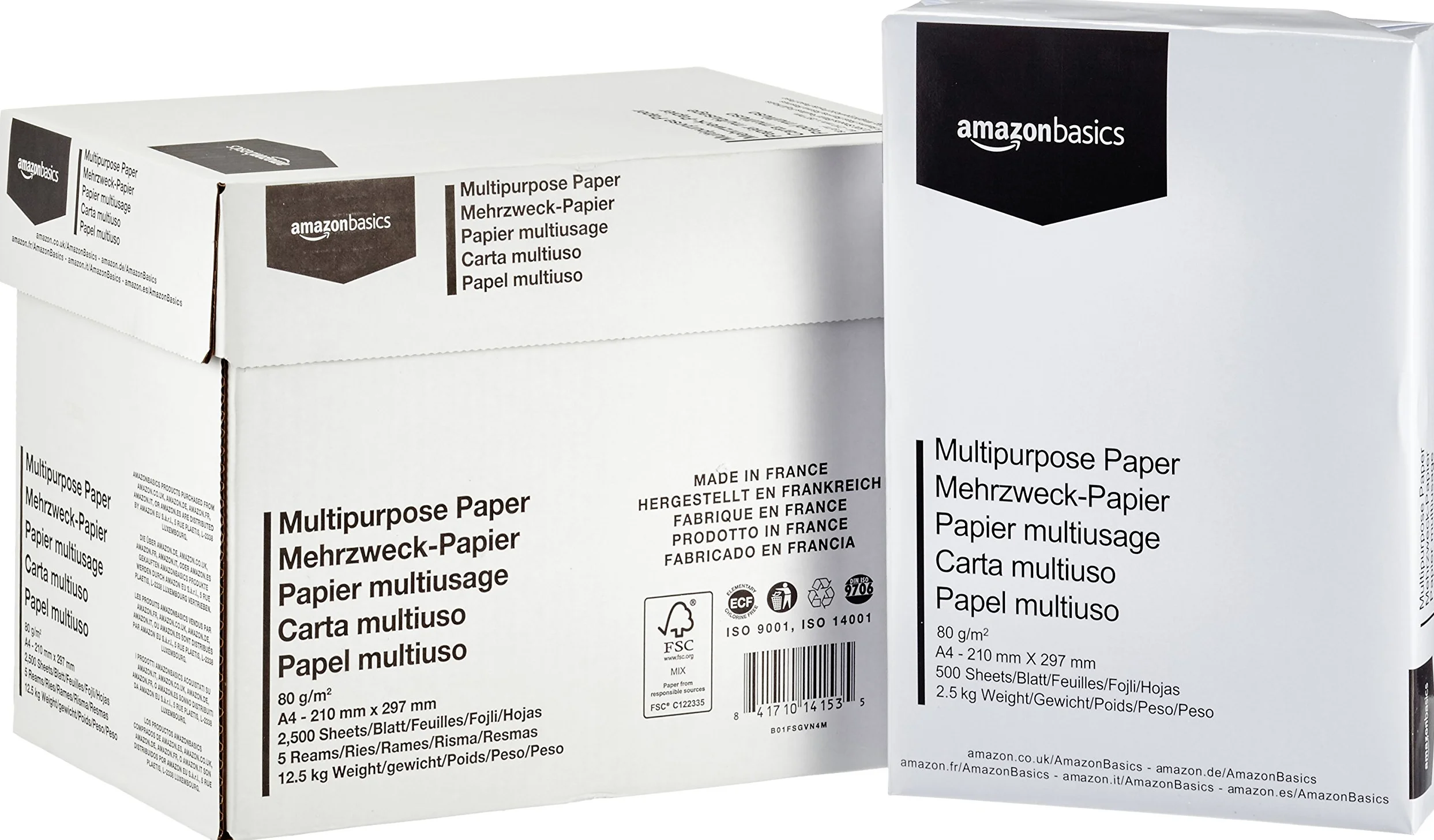 Xerox Business 003R91821 - Risma da 500 fogli, A3, 80 g/m², colore: bianco & Amazon Basics Carta da stampa multiuso A4 80gsm, 5x500 fogli, bianco