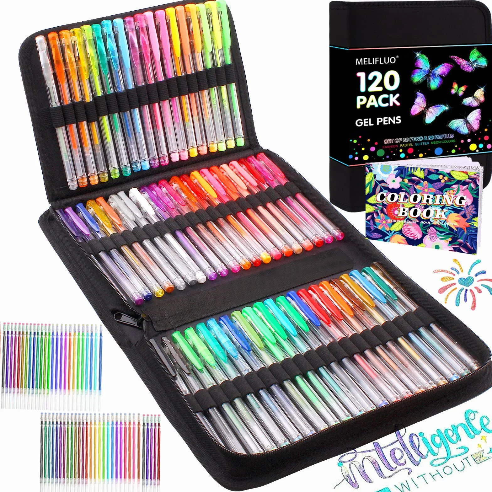 Melifluo Penne Colorate 120 Pezzi, 60 Gel e 60 Penne Gel per Colorare in Custodia
