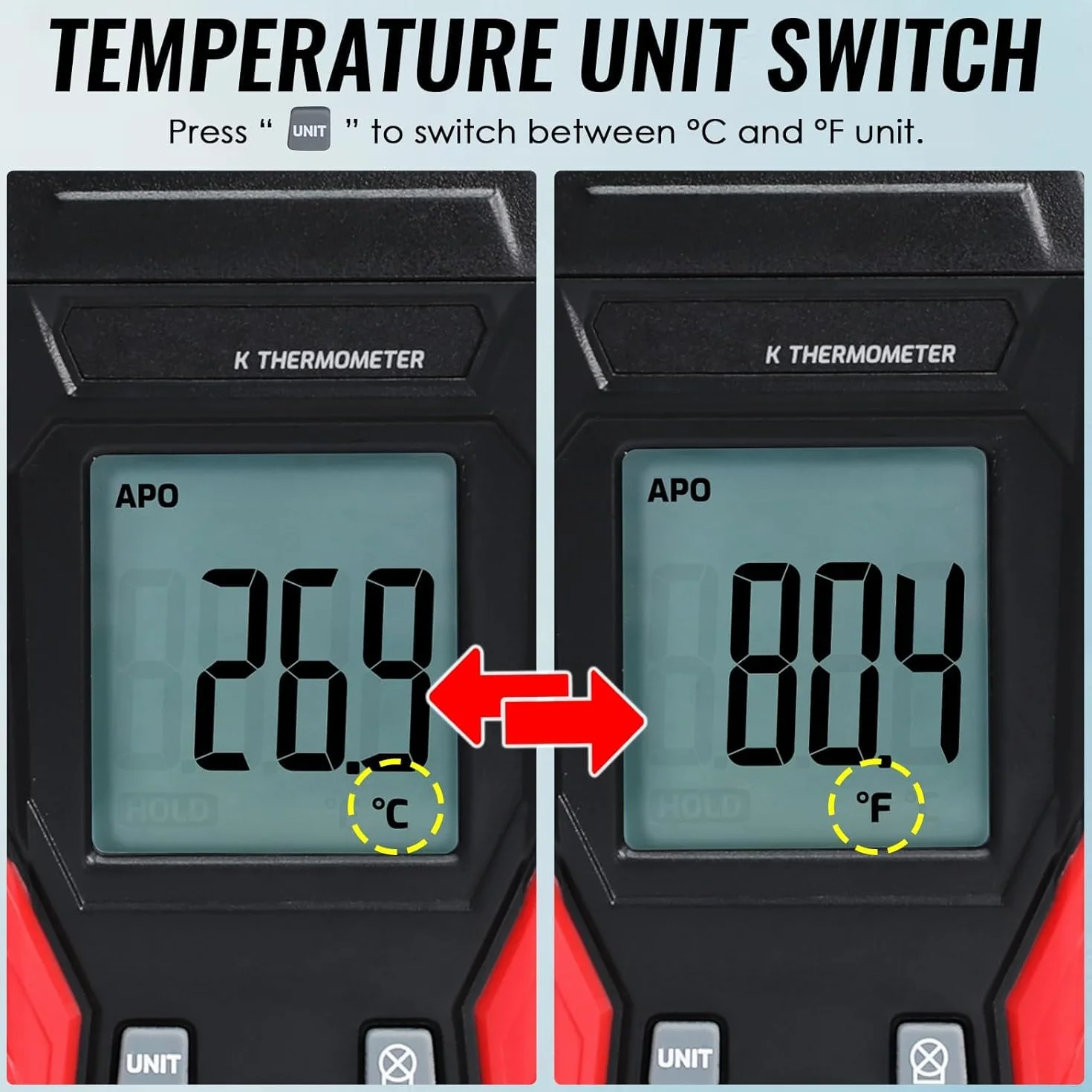 Termometro Digitale a Termocoppia Tipo K -328°F ~ 2501°F con Display LCD Retroilluminato Max/Min per HVAC