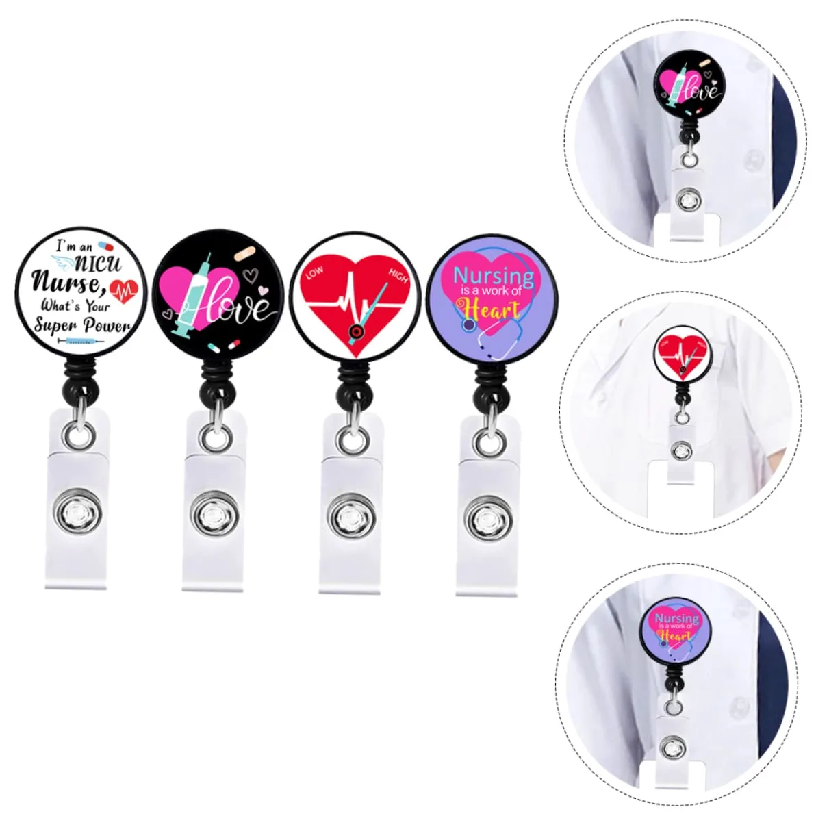 VILLCASE 4 Set Essenziale Per Il Personale Medico: Porta Badge Retrattile Con Bobina Per Carta 4 Pezzi*4