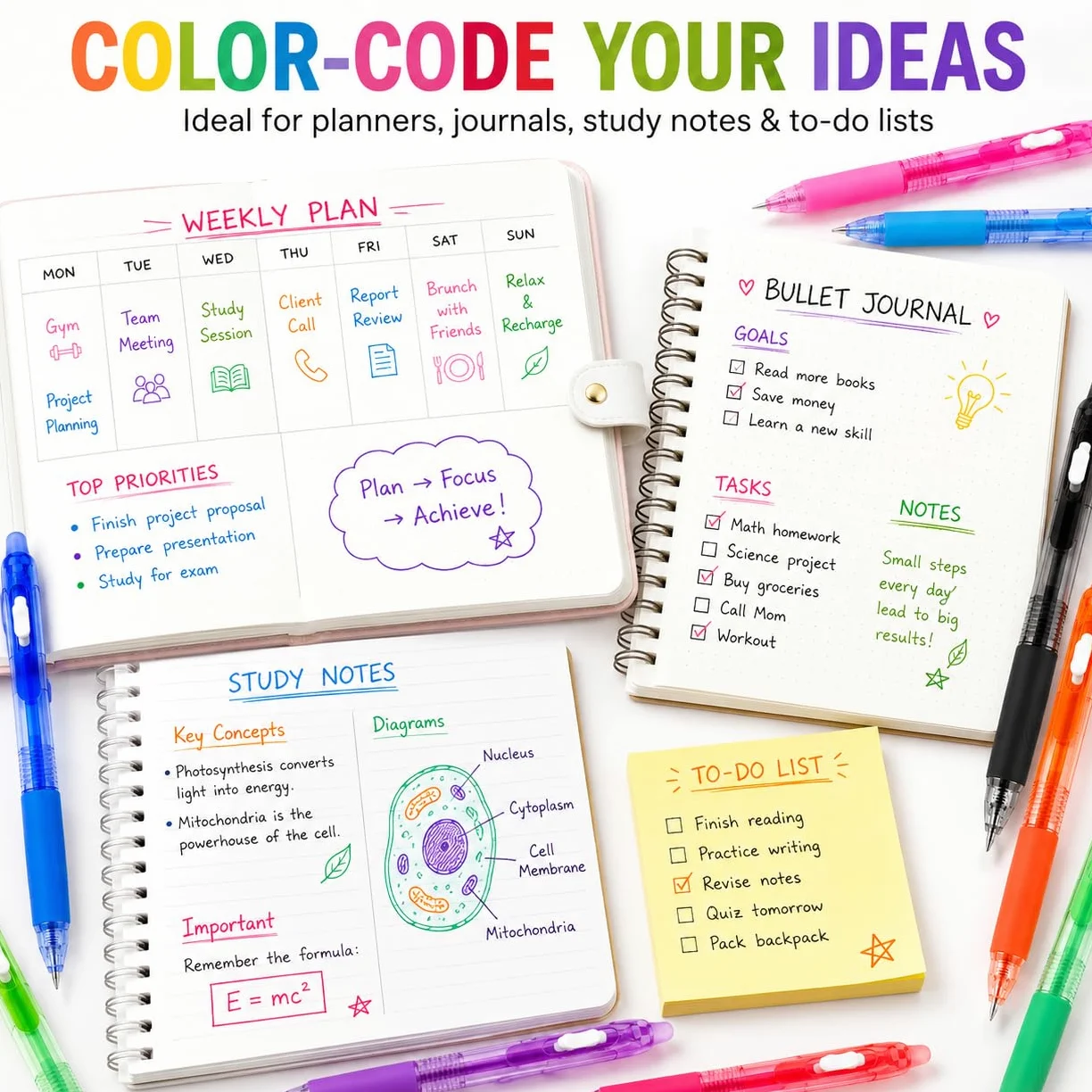 Confezione da 14 penne cancellabili – Inchiostro gel di colori assortiti, ad asciugatura rapida, con impugnatura comoda retrattile, per scuola, ufficio, esami, set regalo per studenti