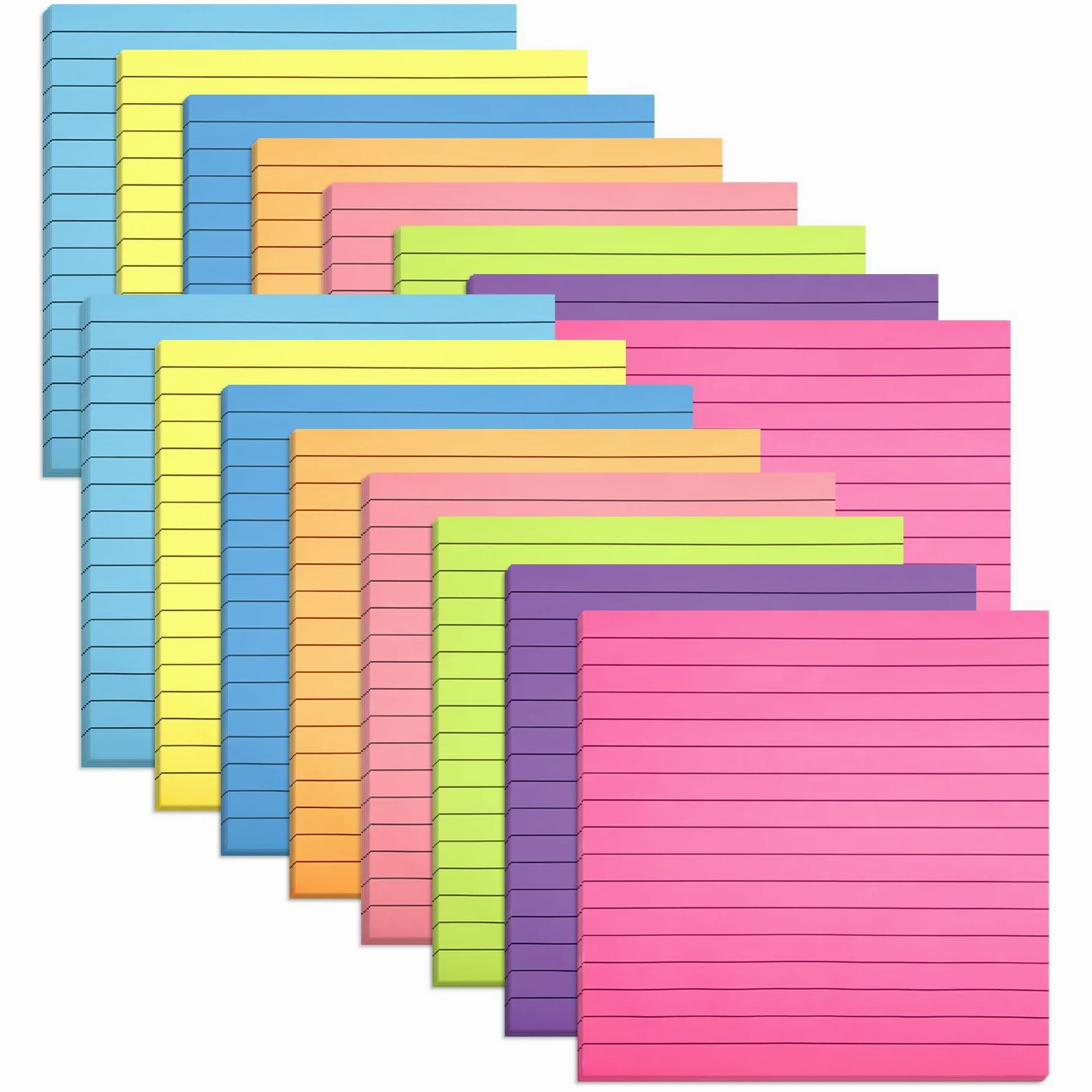 16 blocchetti di foglietti adesivi grandi con righe, 28,9 x 28,9 cm, formato grande, formato grande, per appunti e pareti, 25 fogli/blocco (8 colori)