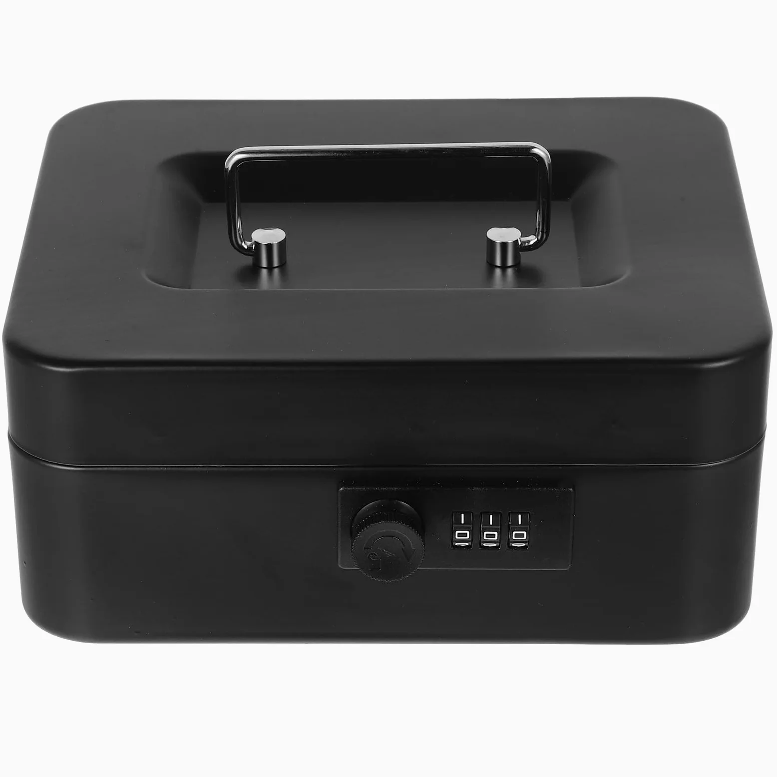 Uonlytech Cassetta di Sicurezza con Serratura e Codice 200, Piccola Scatola Organizer in Metallo Nero con Ampio Spazio Interno, Salvadanaio Portavalori per Casa e Ufficio, Contenitore Porta