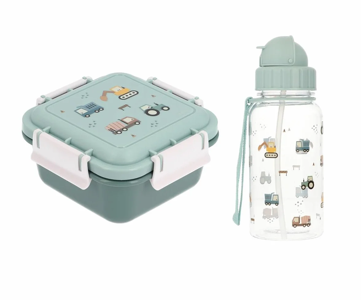 Tutete Cofanetto Pasto Quotidiano per Bambini | Lunch Box Bento 780 ml e Borraccia Tritan 500 ml | Senza BPA, Pratico e Leggero | Ideale Scuola, Asilo e Uscite | Trucks 780ml