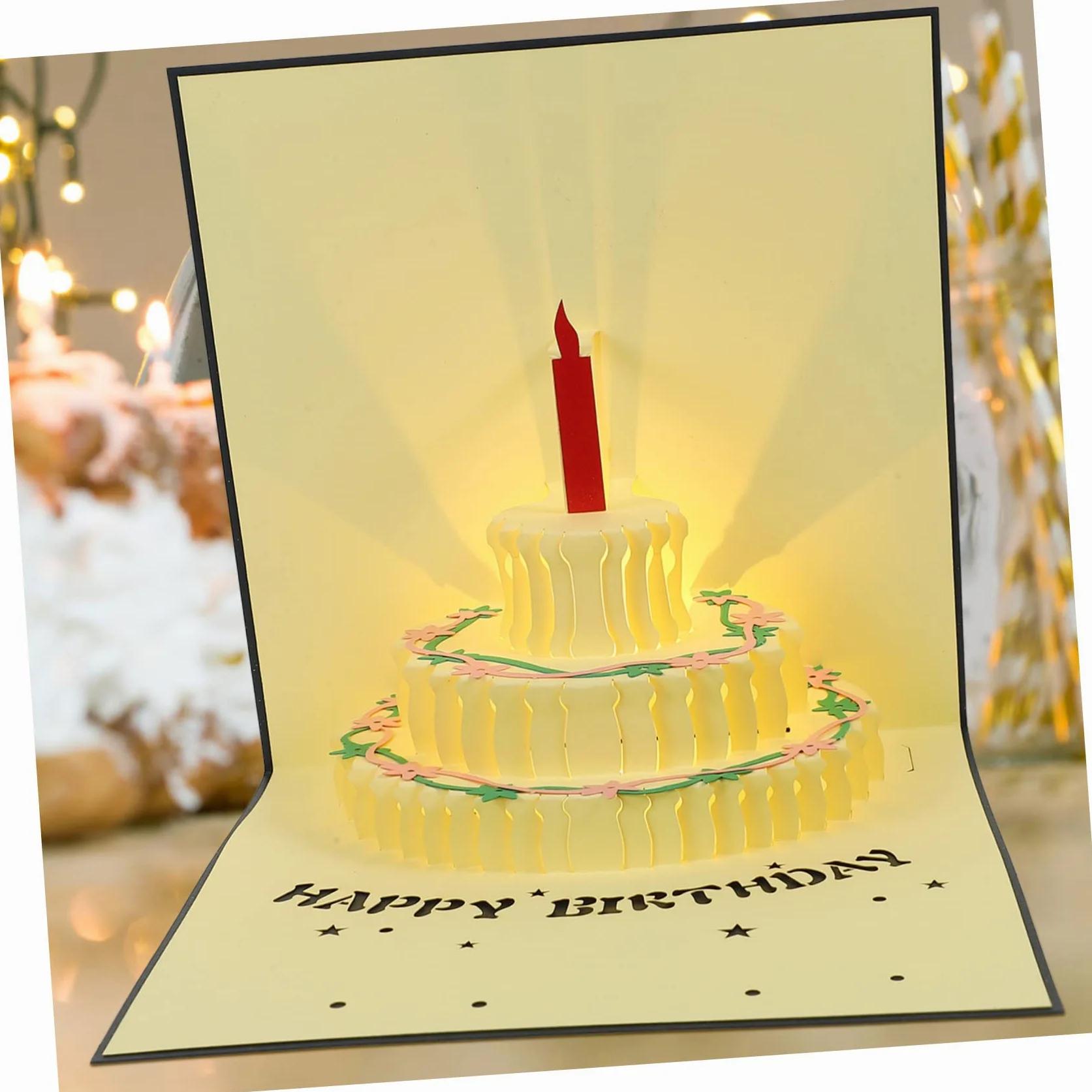 NUOBESTY 3pezzi Biglietto Compleanno Con Musica e Luce Augurale Creativa Per Festeggiamenti Originale Per Compleanno Con Design Elegante e Delicato Perfetta Per Sorprese Speciali
