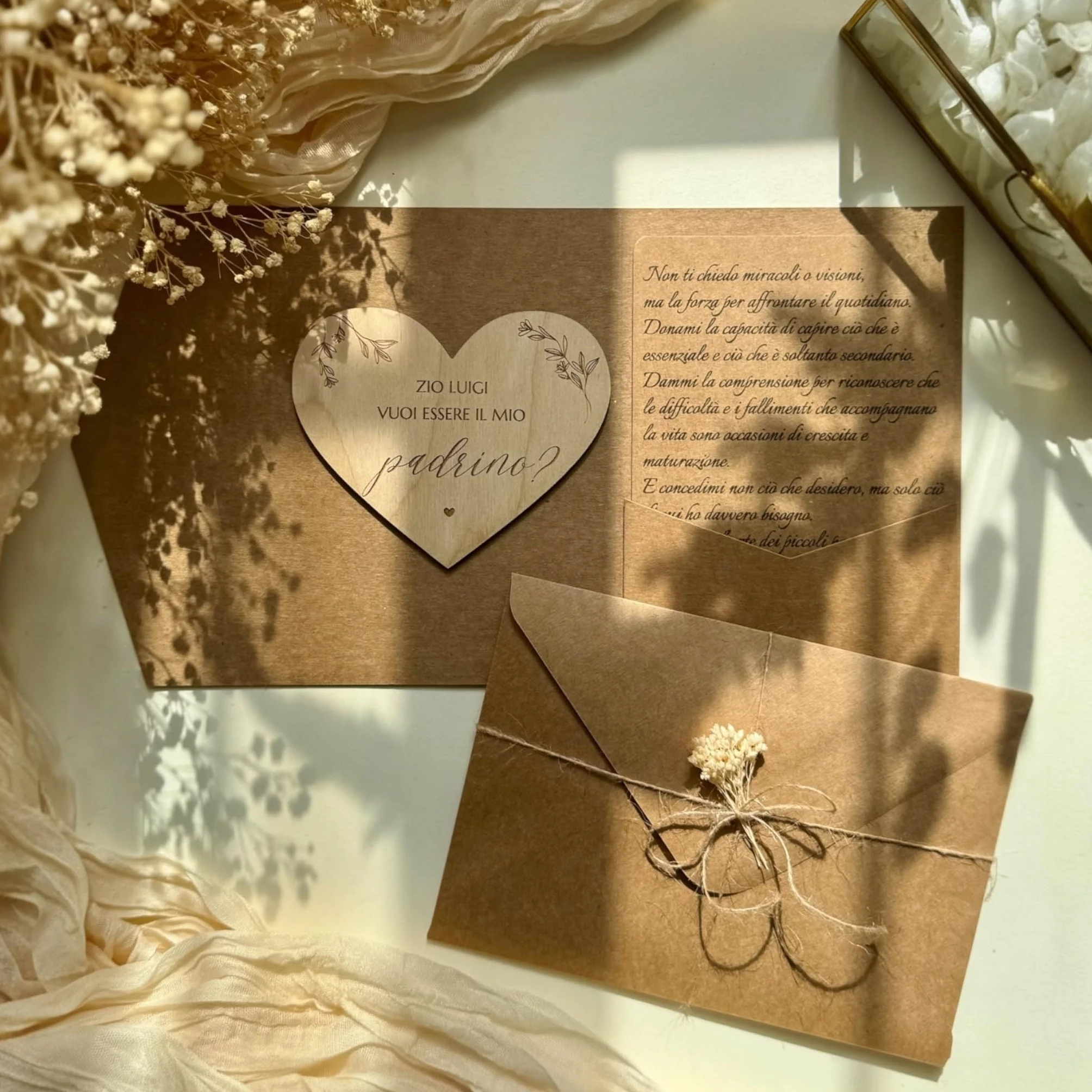 Bifulco Biancheria Targhetta Heart Personalizzata Vuoi Essere il Mio Padrino Regalo Battesimo Cresima