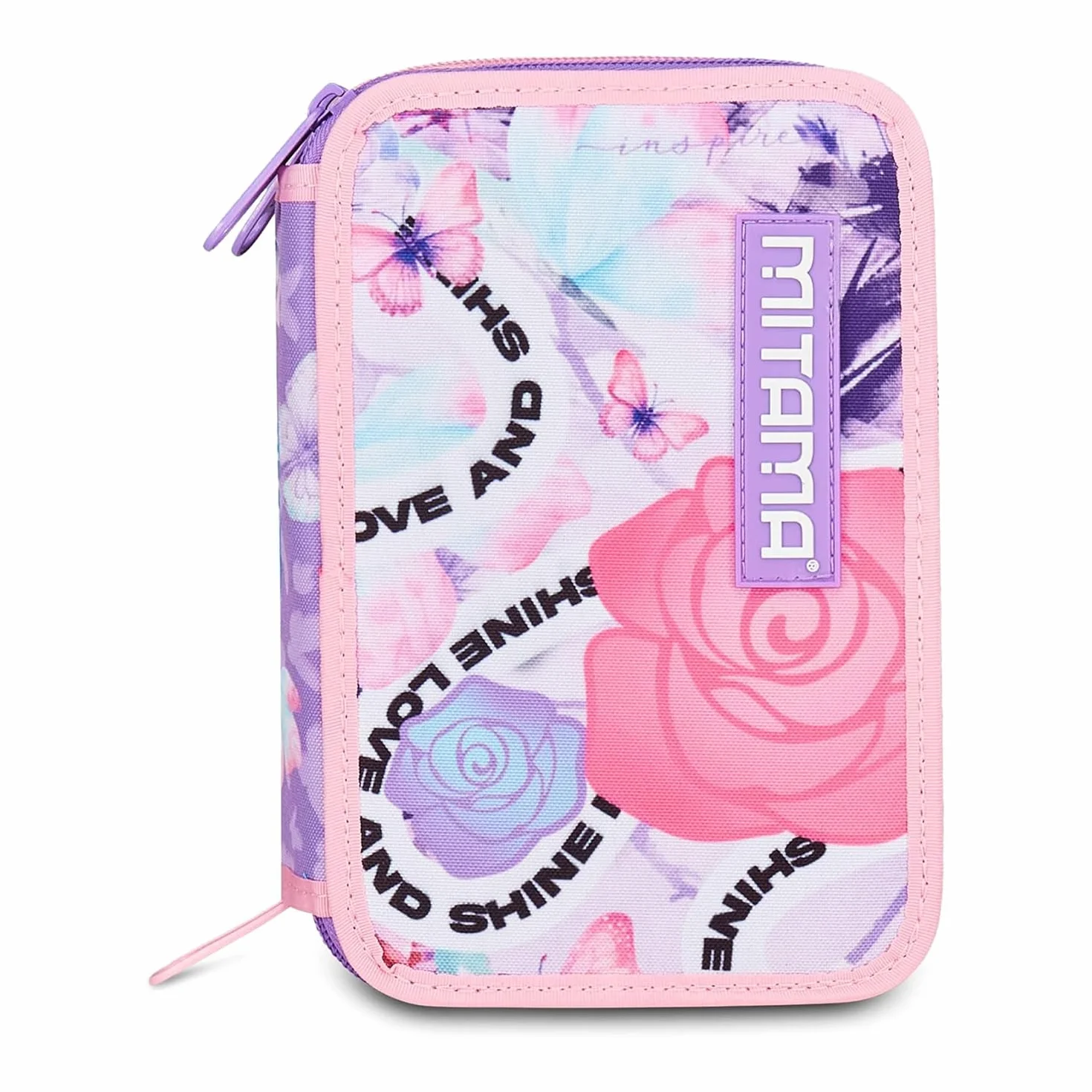 Mitama Astuccio Scuola 3 Scomparti, LOVE&SHINE, Rosa, Completo di matite, penne e pennarelli, Accessori Zaino, Accessori scuola, Per bambine, Scuola elementare, Tempo libero