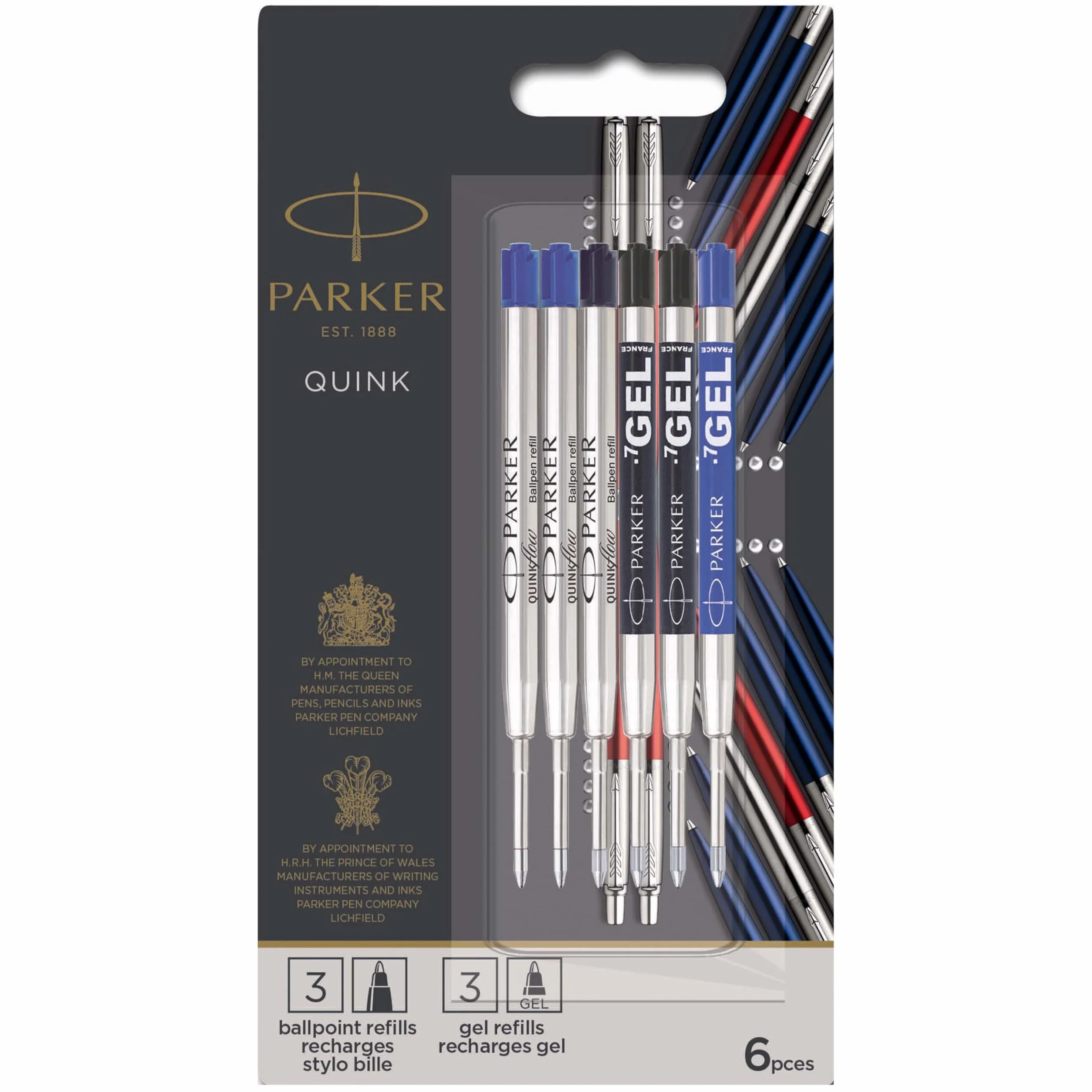 Parker Jotter London Refills Discovery Pack: 6 ricariche Quinkflow e gel per penne a sfera