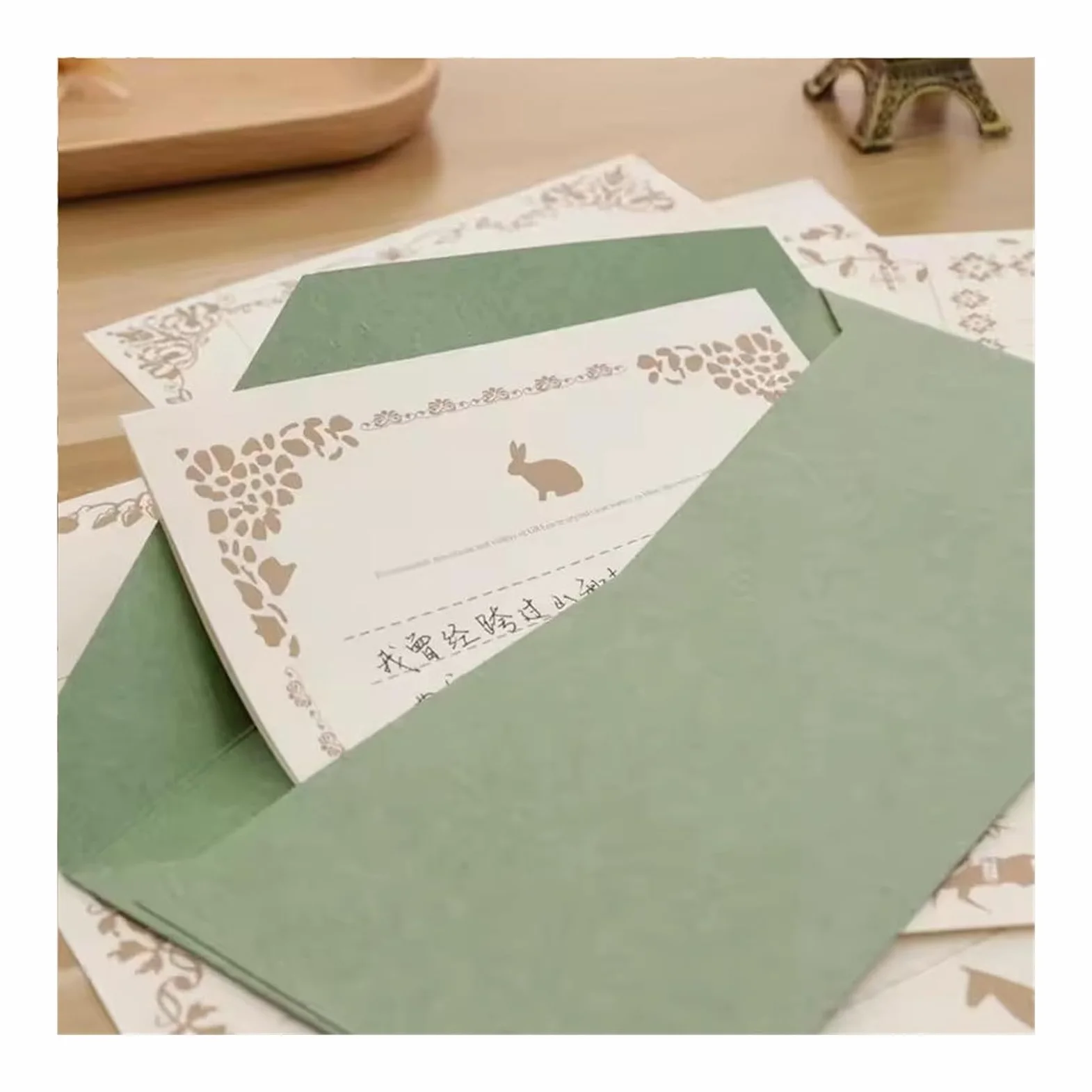 Carta Da Lettere Elegante Design floreale vintage da 100 pezzi | Set di carta da lettere Kraft in carta intestata, materiale scolastico for ufficio, carta da lettere di cancelleria(10)