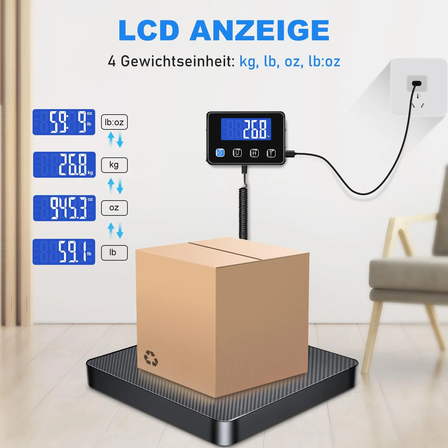 Bilancia Digitale 200 kg/10 g Alta Precisione con Hold/Tara, Visualizzazione LCD