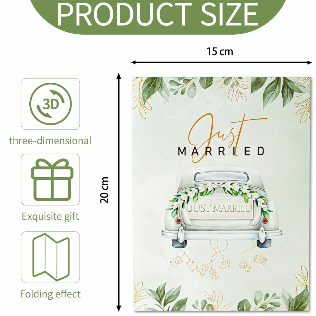 Biglietto Pop-Up 3D Auto Just Married per Matrimonio, Elegante Regalo Denaro per Nozze