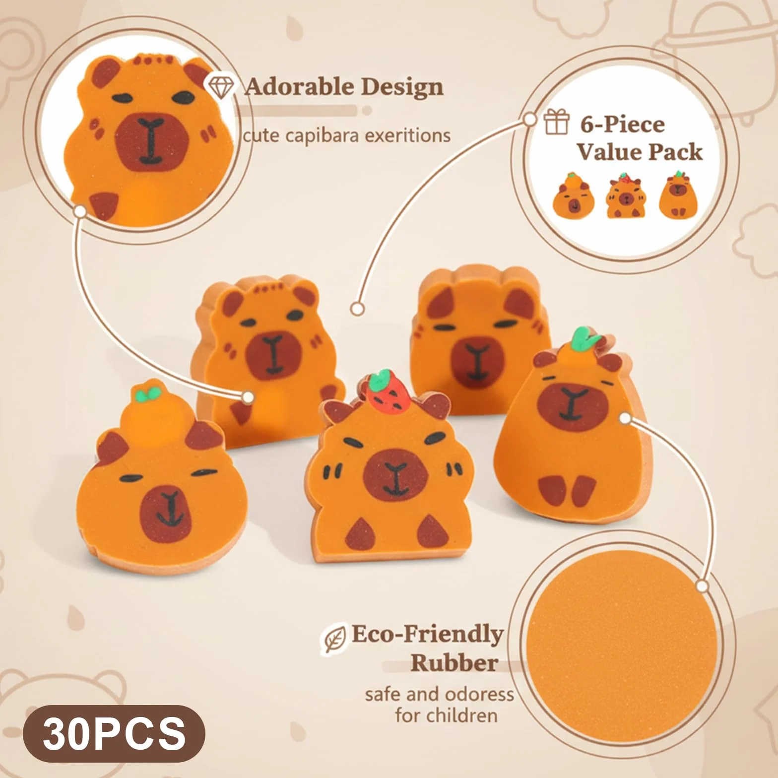 Capybara Cancellare Gomma Bambini 30 Pezzi Divertenti Regalini Festa Compleanno
