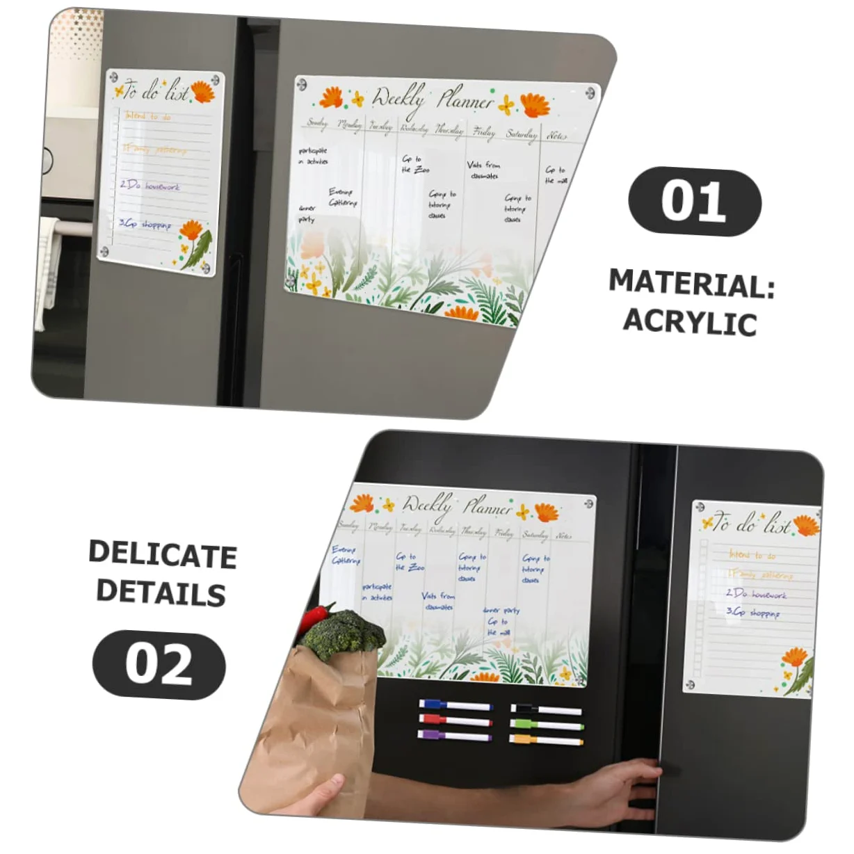 Calendario Lavagna e Magnetico per Trasparente Frigorifero Magnetica Acrilico A3+a4 Cancellabile Pianificazione Settimanale e Condivisione Programmi