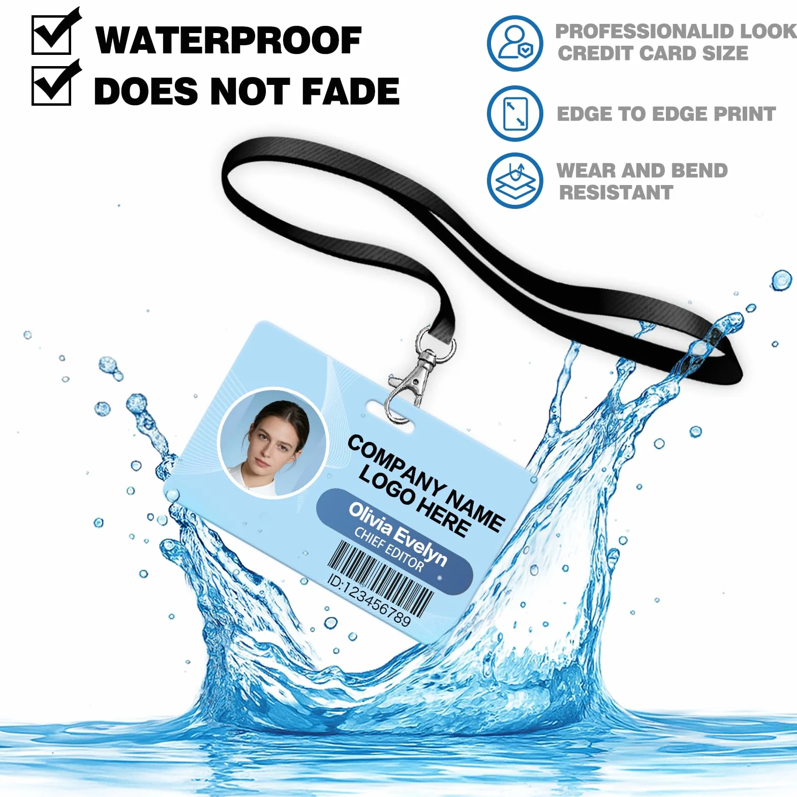 Badge identificativo personalizzato con cordino, stampa fronte/retro, per lavoro ufficio studente