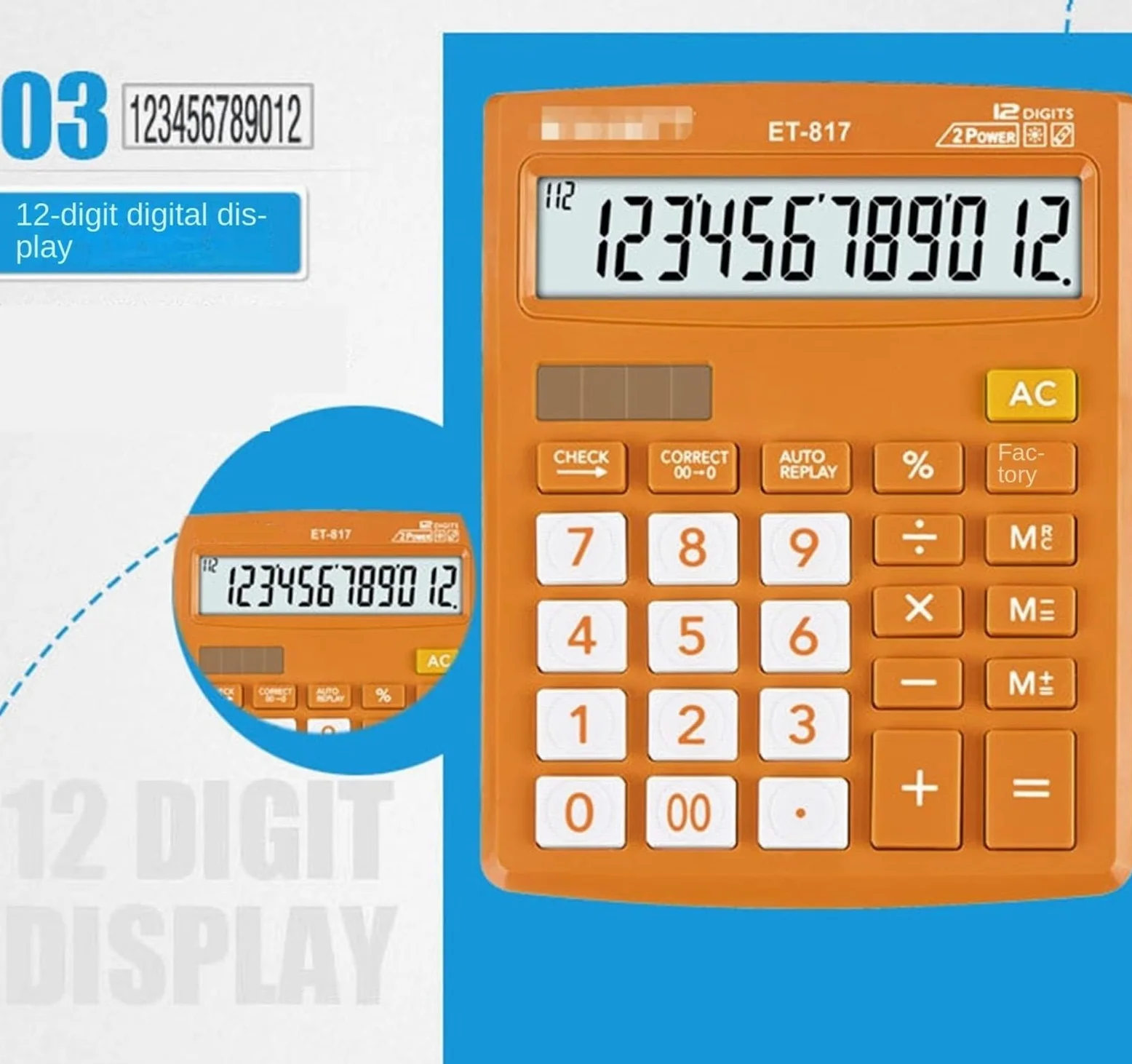 Calcolatrice Calcolatrice Solare da Tavolo con Display LCD A 12 Cifre for La Scuola, Casa E L'Ufficio Tavolo Ufficio(Oranje)