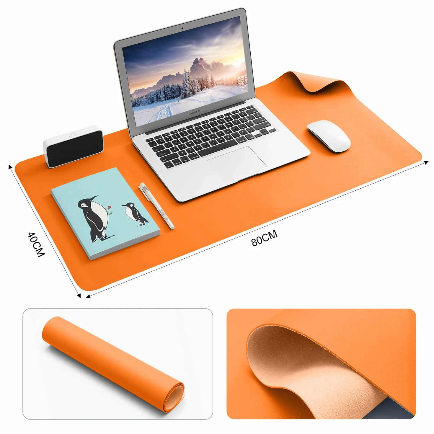 BUBM Tappetino multifunzionale per ufficio 80x40 cm sottomano scrivania impermeabile pelle PU mousepad ultrasottile antiscivolo Arancione