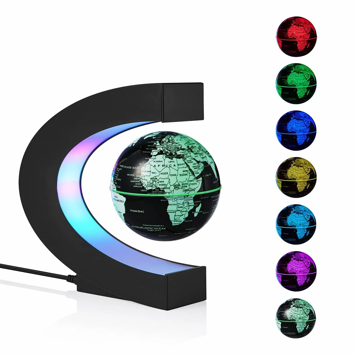 Magnetico Levitazione Galleggiante Mappa del Mondo Globo Multi-Color Cambiando Rotante Globo Levitante con Luci LED Ufficio Casa Decorazione Gadget per Amico Insegnante Business Compleanno Regalo