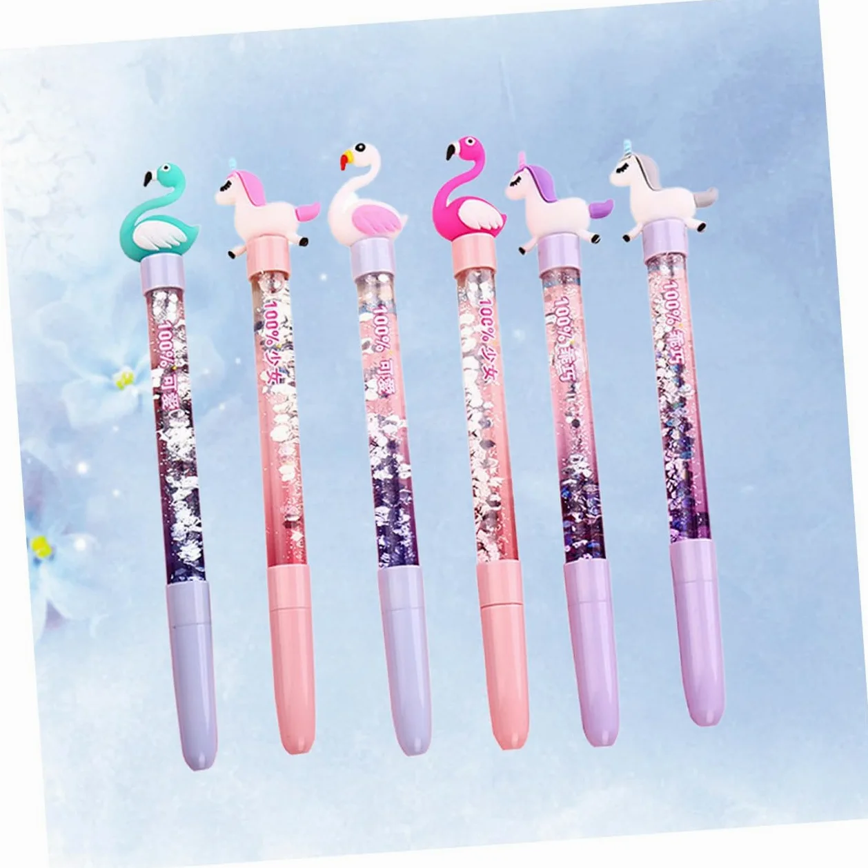 NUOBESTY 18pezzi Penne Gel Creative Cartoon Con Flusso Di Quicksand Design Unicorno e Cigno Per Cancelleria Scolastica Scrittura e Confortevole