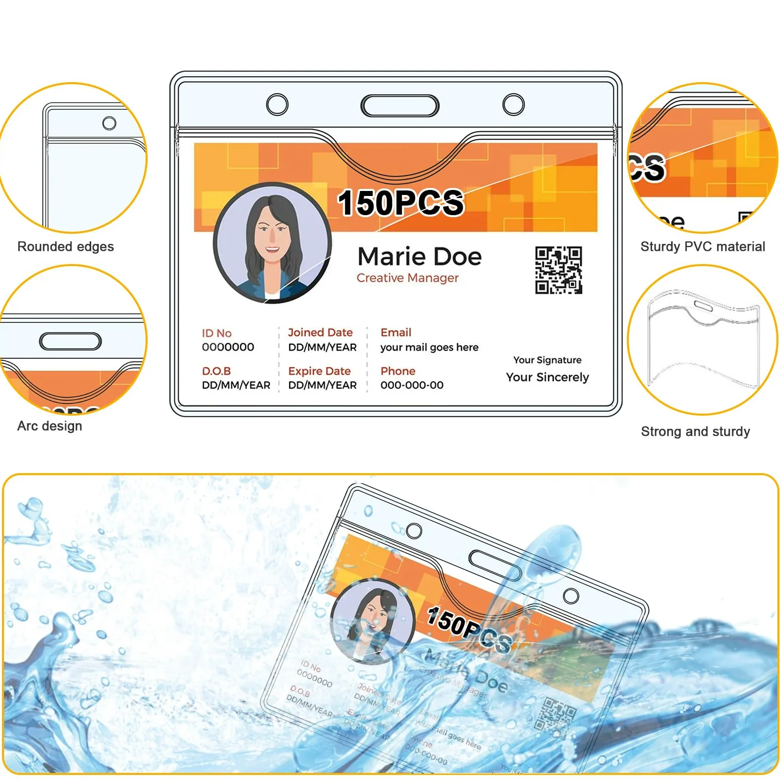 HIMOMO 150 pezzi porta badge con clip, trasparente, impermeabili, per carte di credito, nome orizzontale, con 150 clip in metallo per carta d'identità, targhette con nome