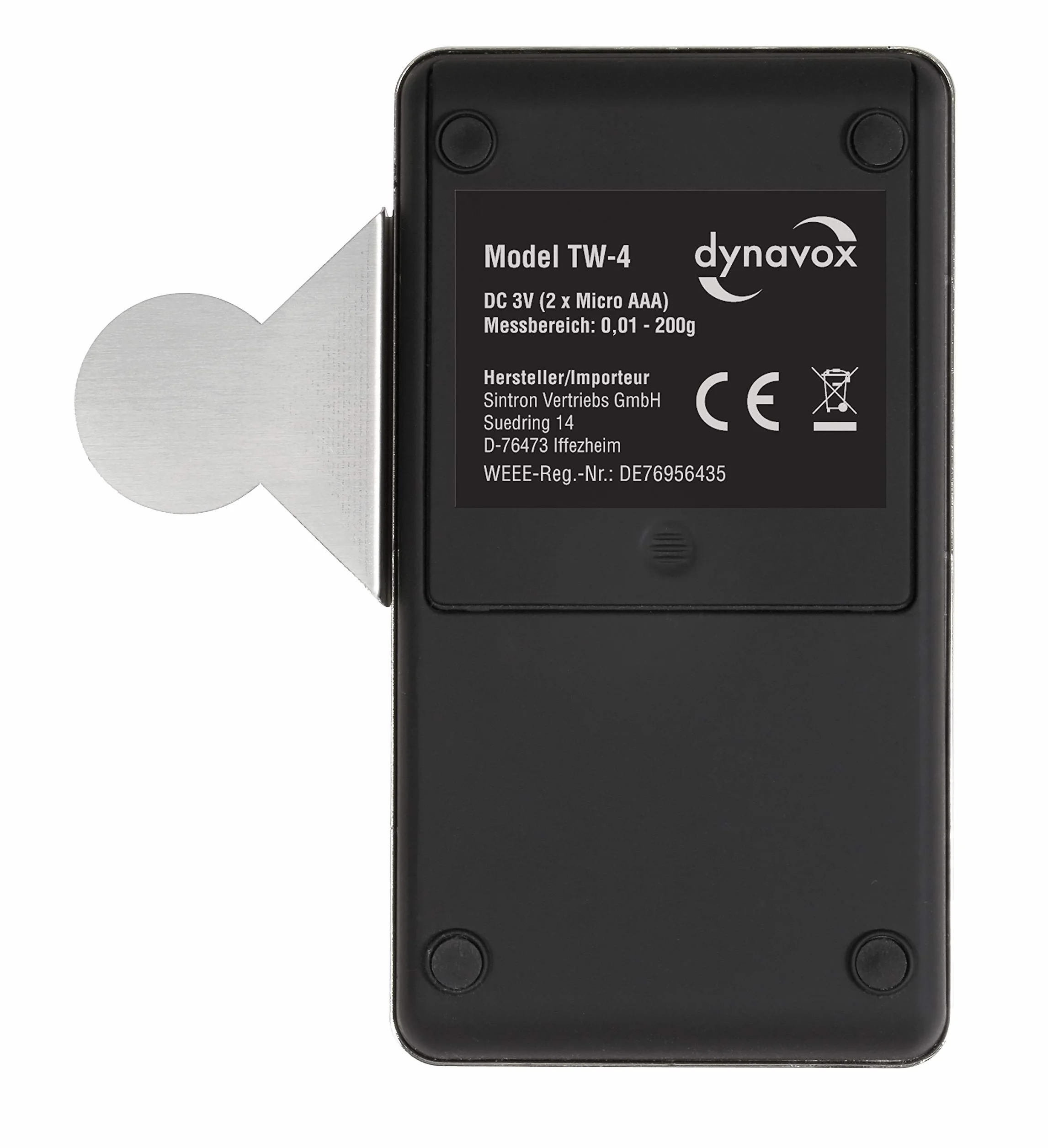 Dynavox Bilancia Elettronica TW-4 per Braccio, Misura Forza Appoggio Testine Giradischi, Piattaforma Antimagnetica Alta Precisione