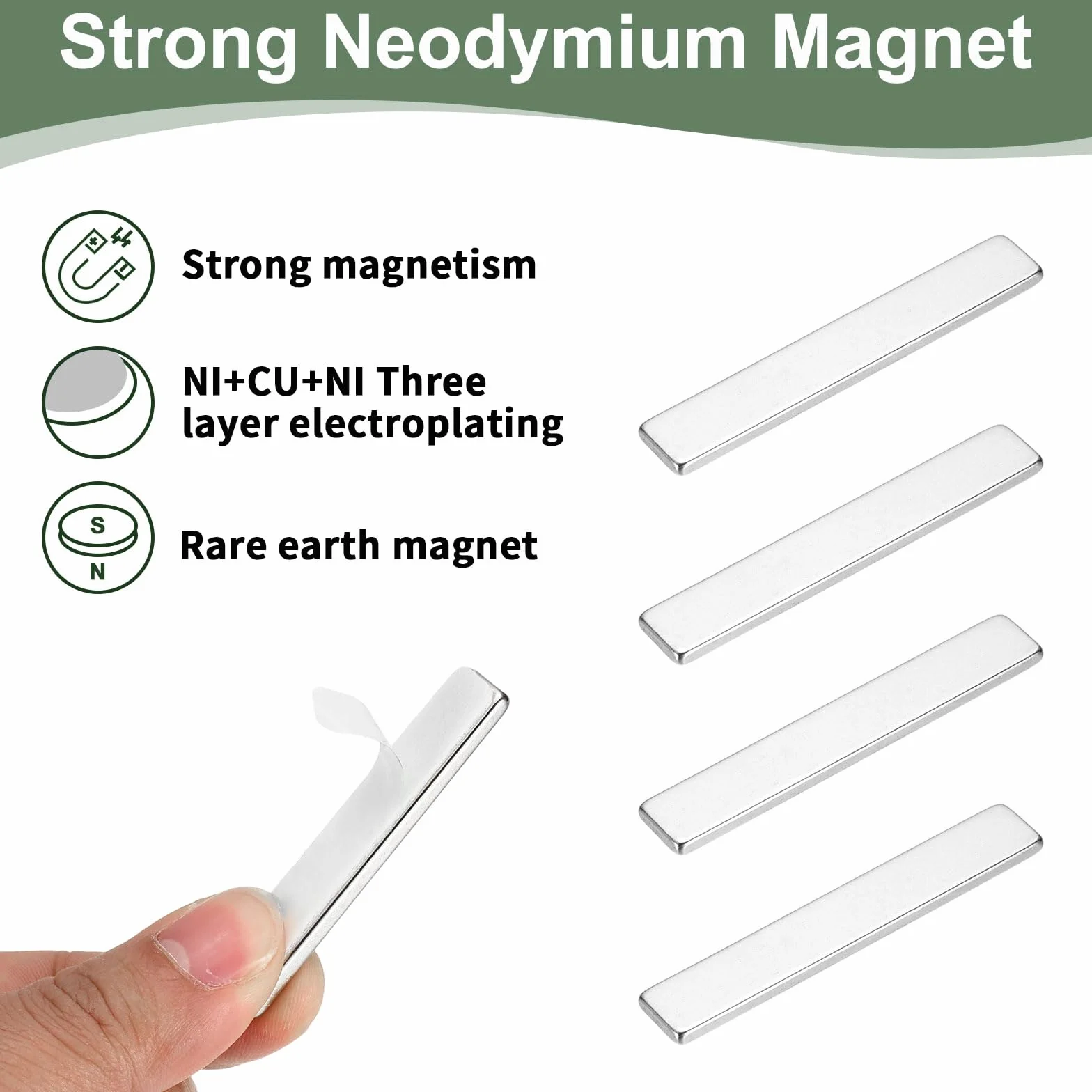 QUARKZMAN 20 Pz Magneti Piatti Piccoli Extra Forti Rettangolari Autoadesivi, Potenti Elementi Di Fissaggio Magnetici Per Uffici, Lavagne Magnetiche, Mobili Da Cucina (60X10X3 mm, Argento)