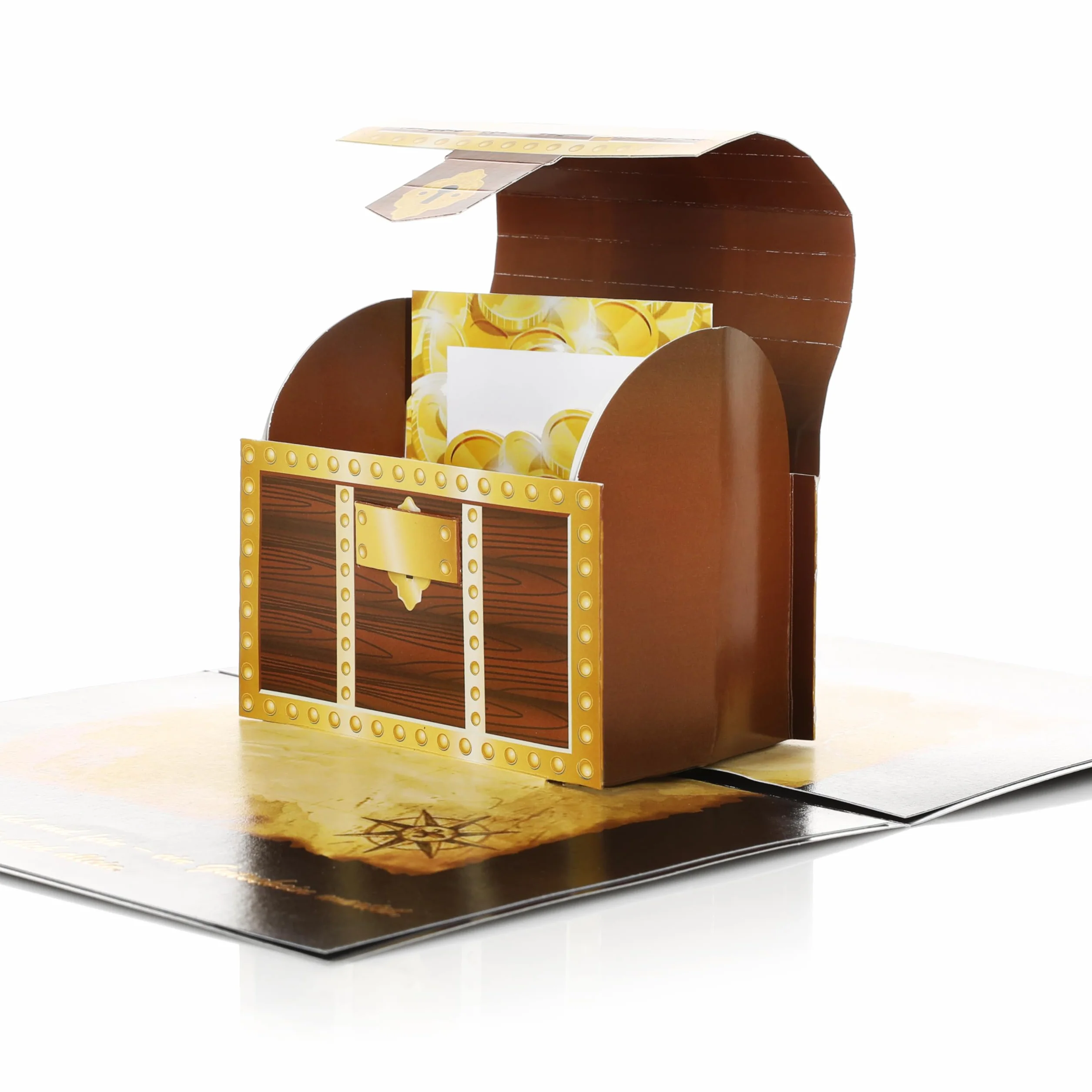 CraftWerk Biglietto pop-up 3D con scrigno del tesoro – buono da compilare con biglietto da grattare per compleanno