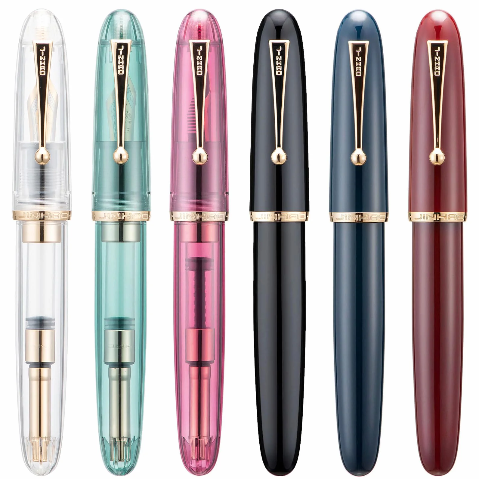 Asvine Jinhao 9019 Penna stilografica Dadao #8 pennino extra fine acrilico trasparente azzurro clip dorata