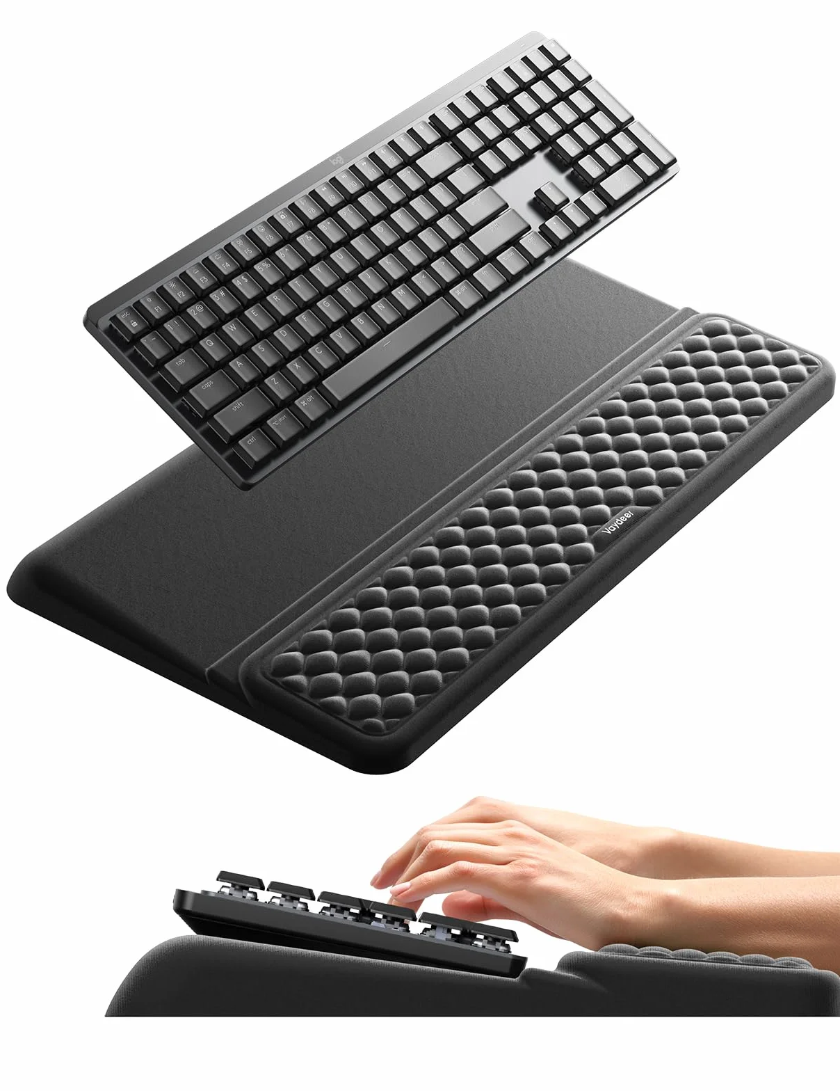 VAYDEER Podkładka pod nadgarstek ergonomiczna z podstawą pod klawiaturę 2 w 1, pianka memory, antypoślizgowa, czarna