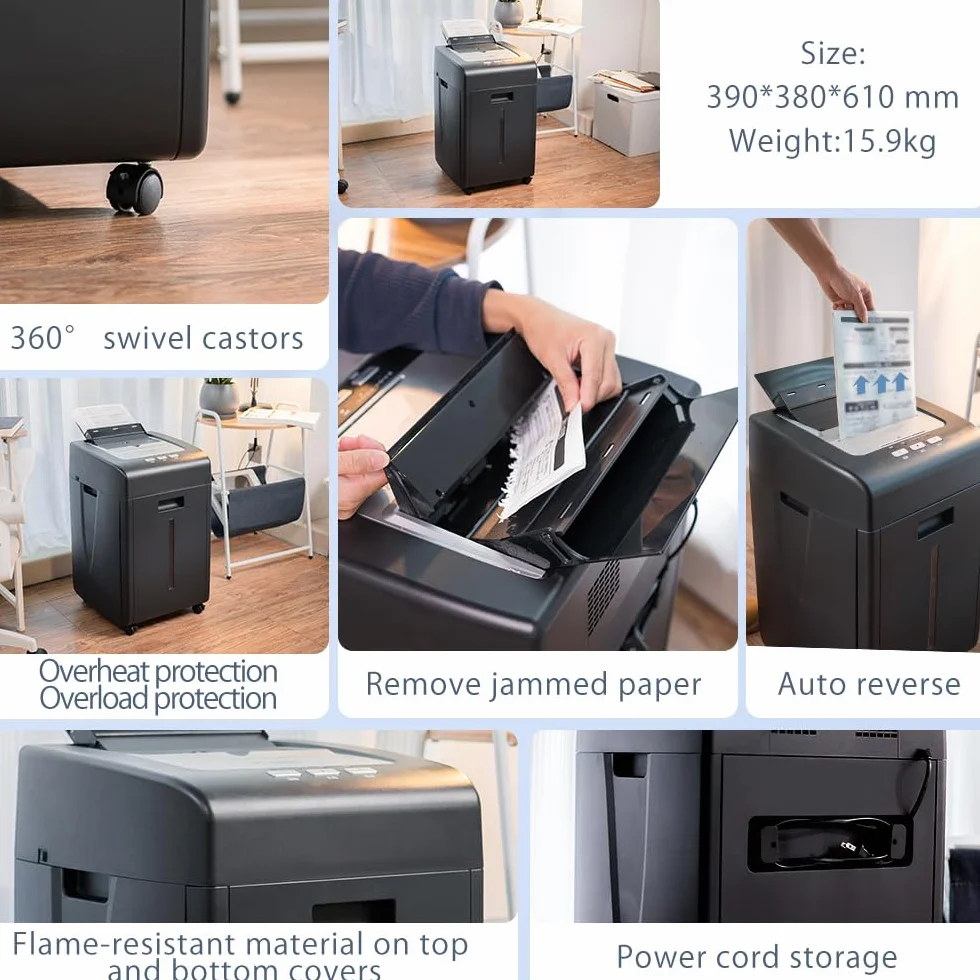 Distruggi Documenti Automatico Professionale: Trituratore 200 Foggi CD Grande Capacità 35L P5 Microframmenti 60 Minuti Continui Silenzioso per Ufficio Casa Archivio Scuola Attività