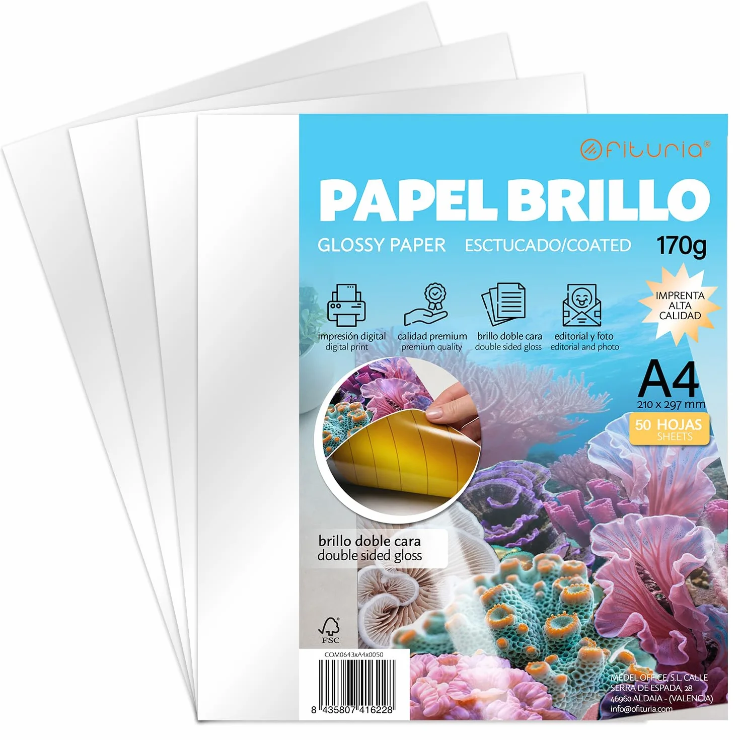OFITURIA Carta Patinata Lucida 170g A4 Fronte/Retro – Carta Gloss per Stampa Laser a Colori 50 fogli