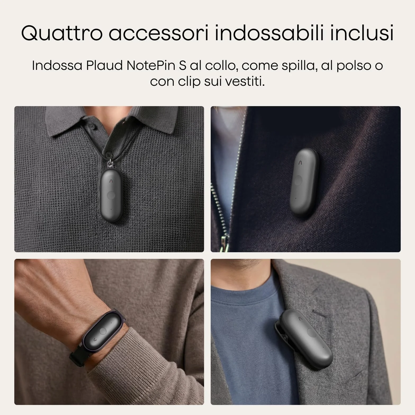 Plaud NotePin S Registratore Vocale AI Pulsante di Registrazione Tattile Audio Digitale Trascrizione Riepilogo Appunti Per Professionisti Riunioni Lezioni con 4 Accessori, Team Plan, Grigio
